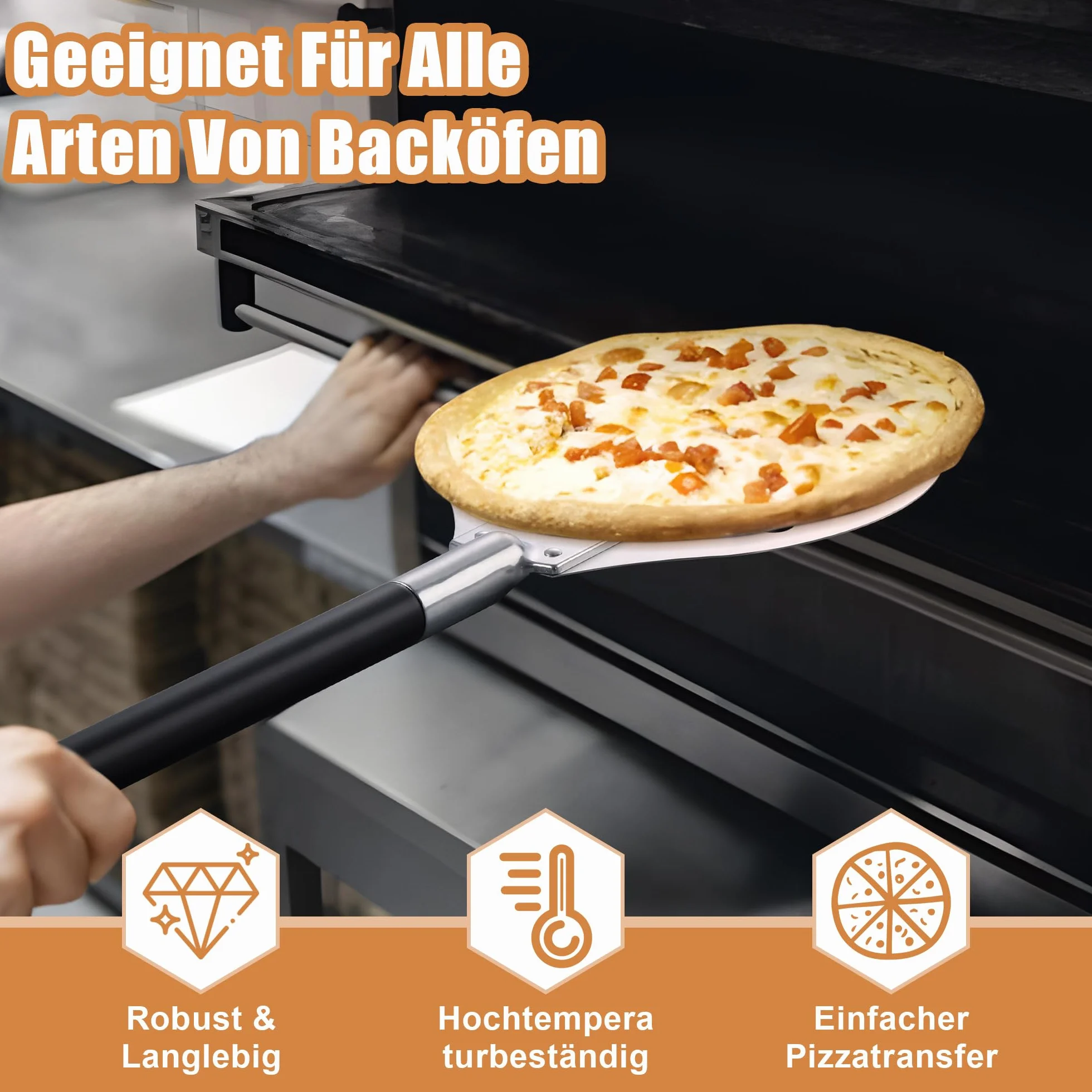 Łopatka do pizzy ze stali nierdzewnej Joyfair 17,8 cm perforowana długi uchwyt