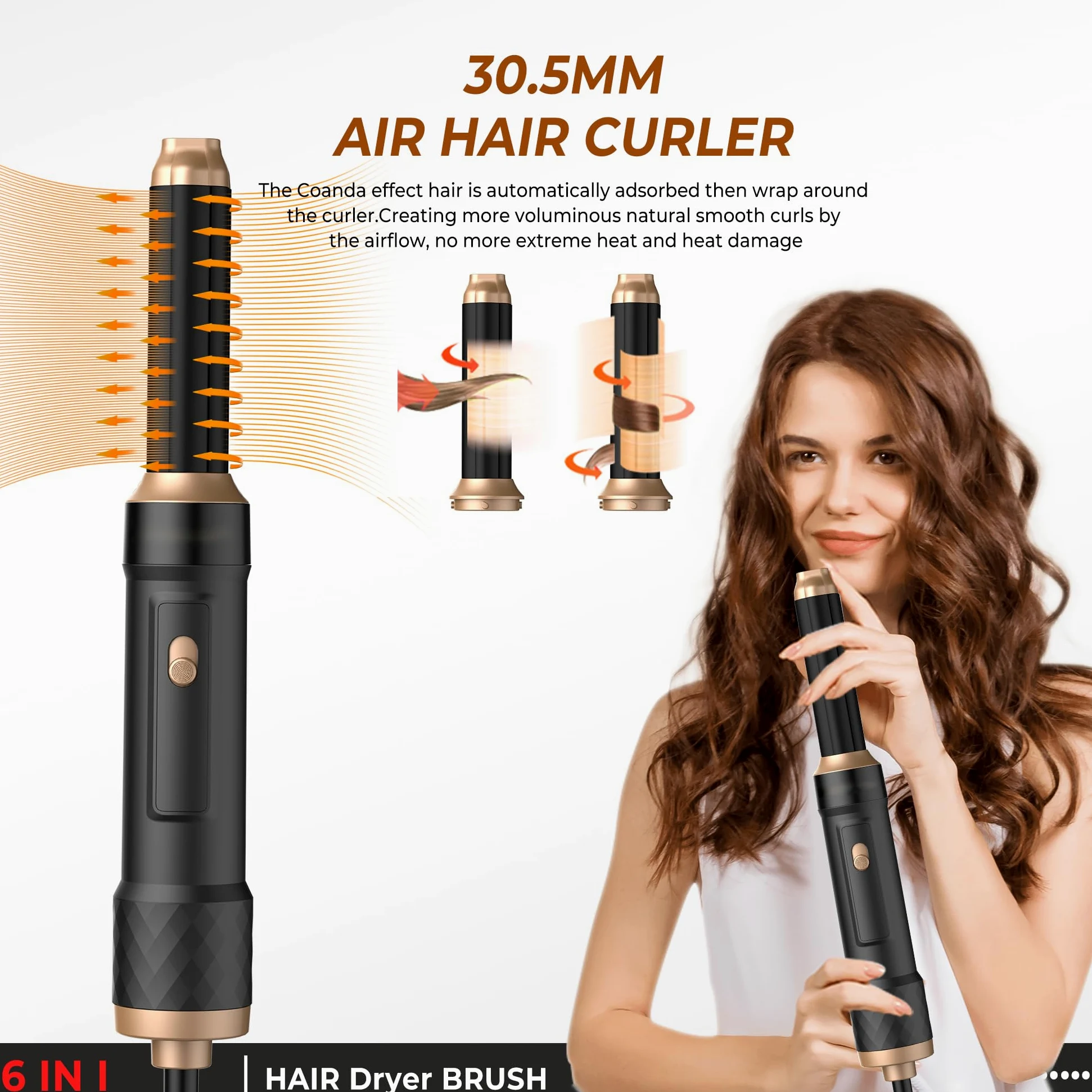 Hairstyler 6 w 1 Air Styler, 1000 W, okrągła suszarka do włosów, do stylizacji i suszenia z lokówką powietrzną, okrągłą suszarką do włosów, szczotką do suszarki, szczotką z ciepłym powietrzem
