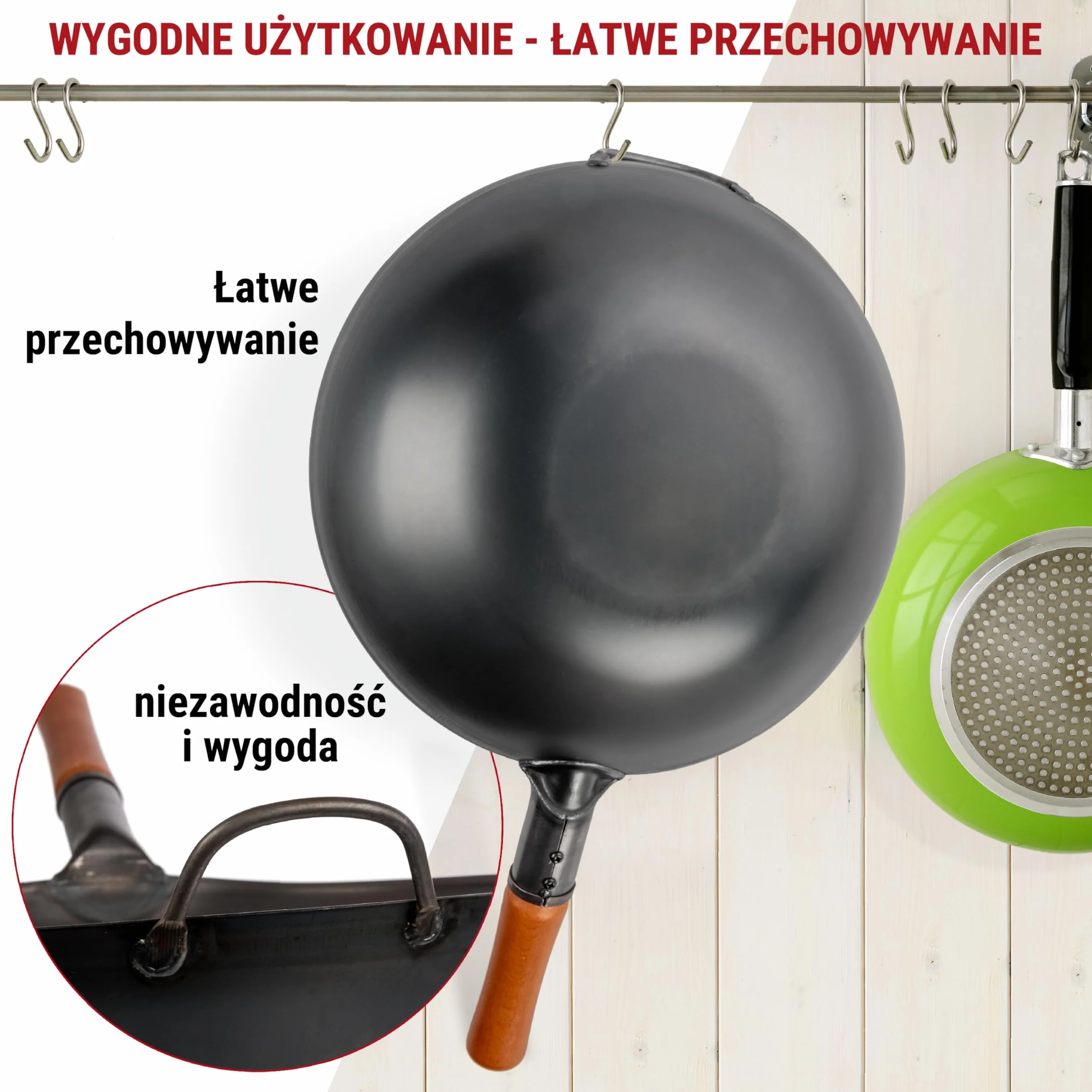 YOSUKATA Wok Stal Węglowa 34 cm - Chiński Wok z Płaskim Dnem do Stir Fry i Grillowania