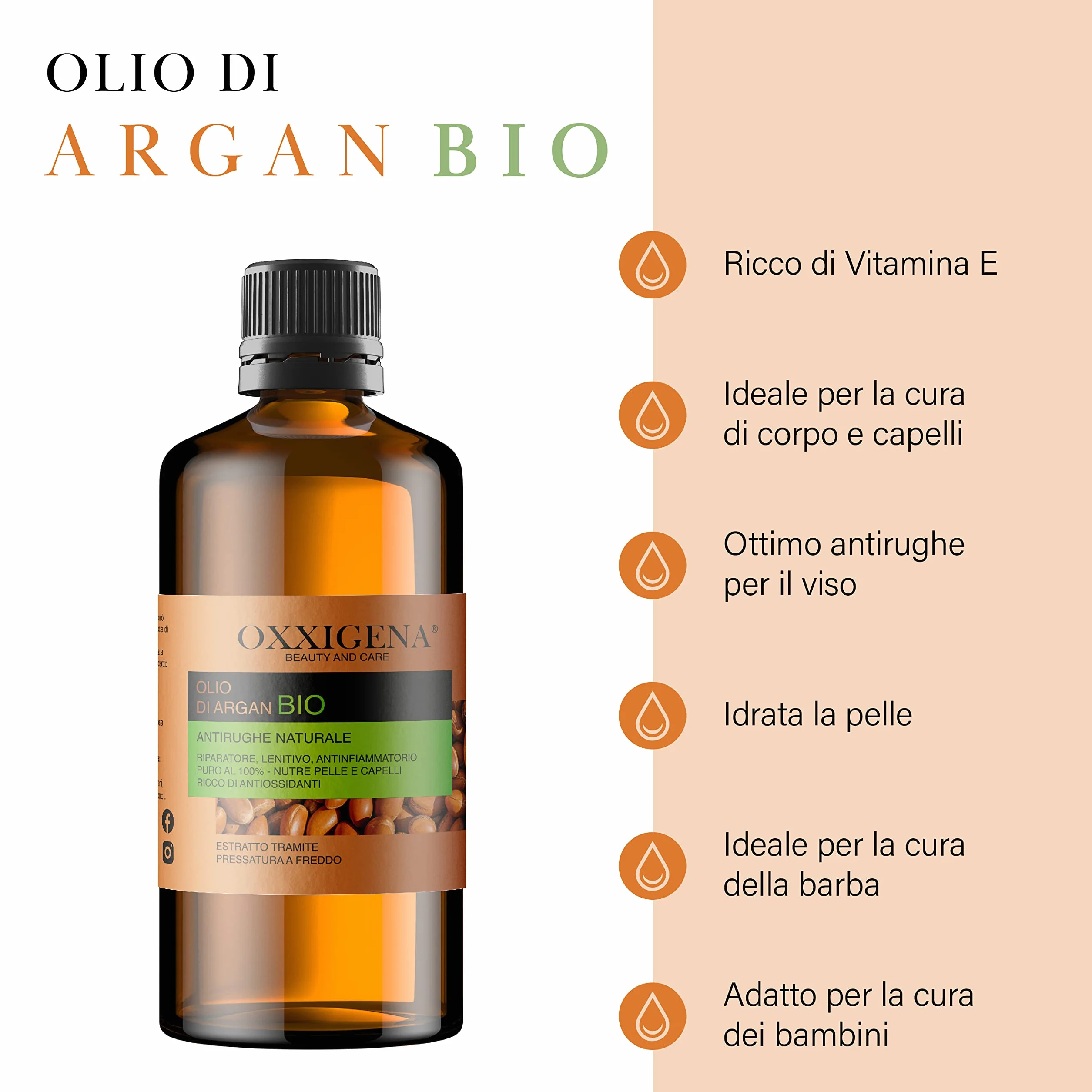 Oxxigena 100% czysty marokański olejek arganowy – 500 ml – tłoczony na zimno – nawilżający, idealny do twarzy, włosów, skóry, brody i skórek paznokci – wegański, wolny od GMO