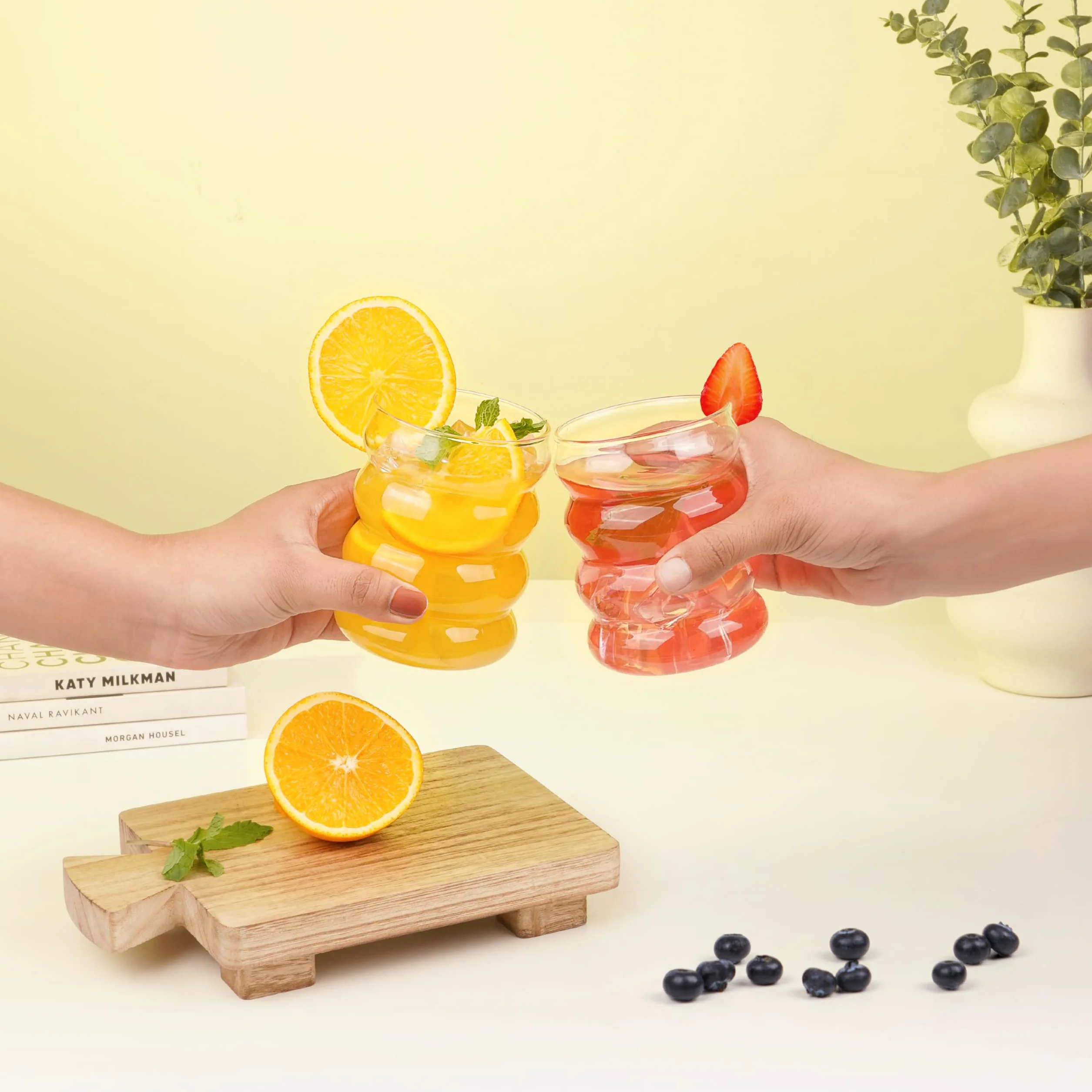 Szklanki do Picia ze Słomkami 410ml [2 szt] Winter Shore - Unikalne Kształt Bąbelkowego Pączka - Bez BPA z Szczotką