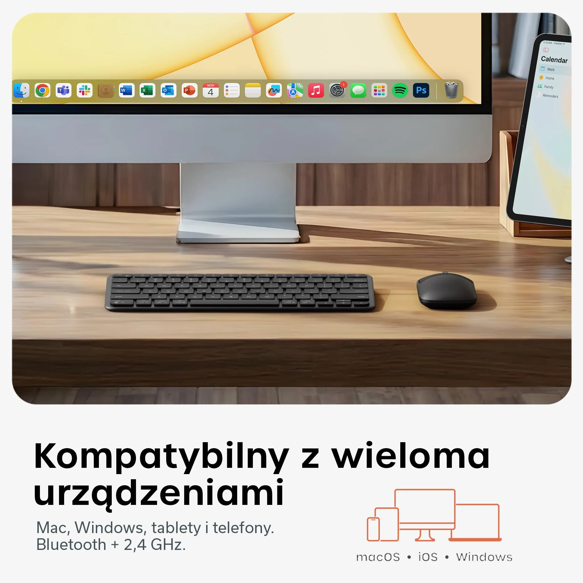 SATECHI Bezprzewodowa Klawiatura i Mysz Combo, 𝗨𝗦 𝗤𝗪𝗘𝗥𝗧𝗬 𝗟𝗮𝘆𝗼𝘂𝘁, Slim CEX1 z Wielourządzeniowym Parowaniem Bluetooth i Łącznością USB-C, Czarny Kosmiczny