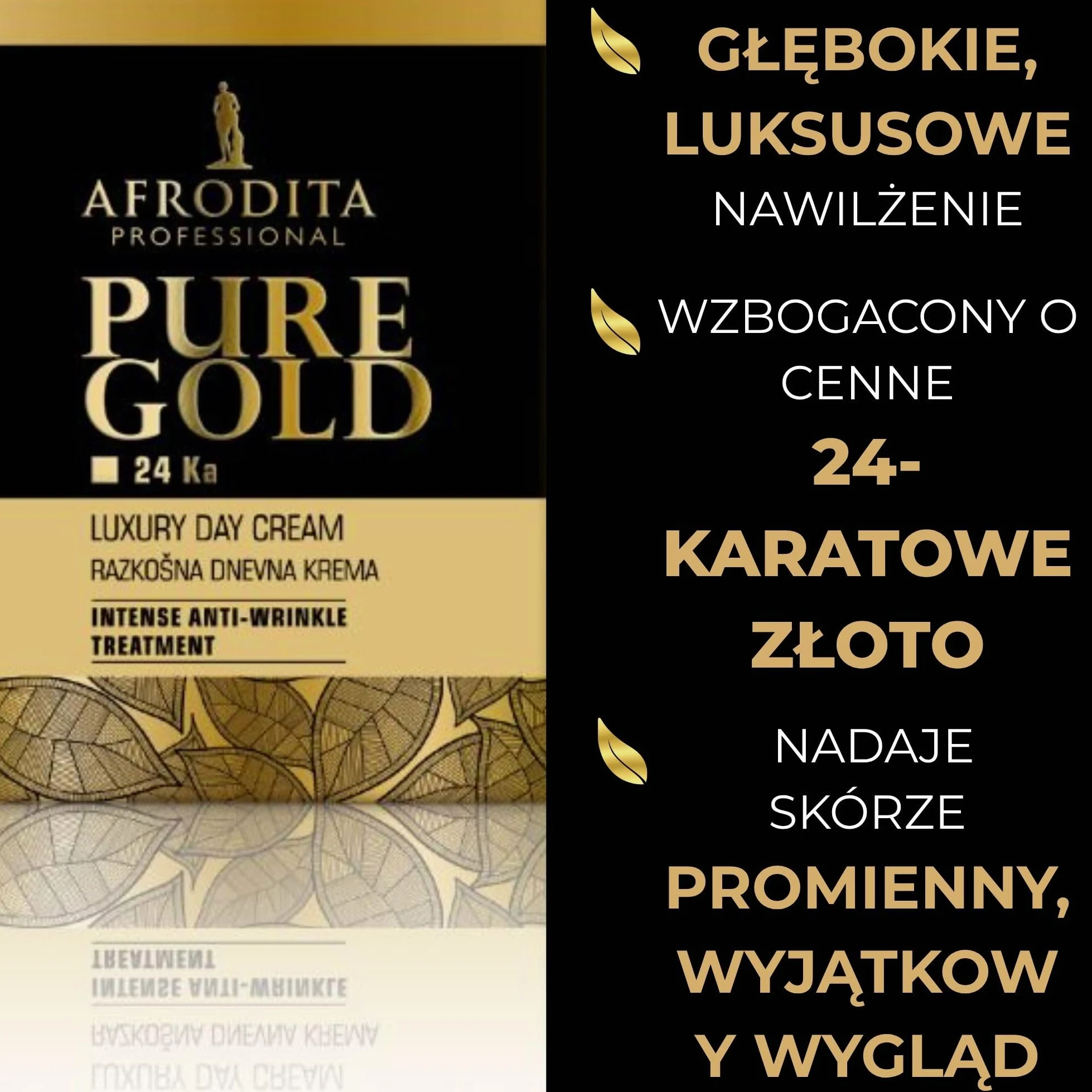 Afrodita Professional Pure Gold 24 Ka luksusowy krem na dzień l 50 ml l wydajna formuła przeciwstarzeniowa z cząsteczkami czystego 24-karatowego złota