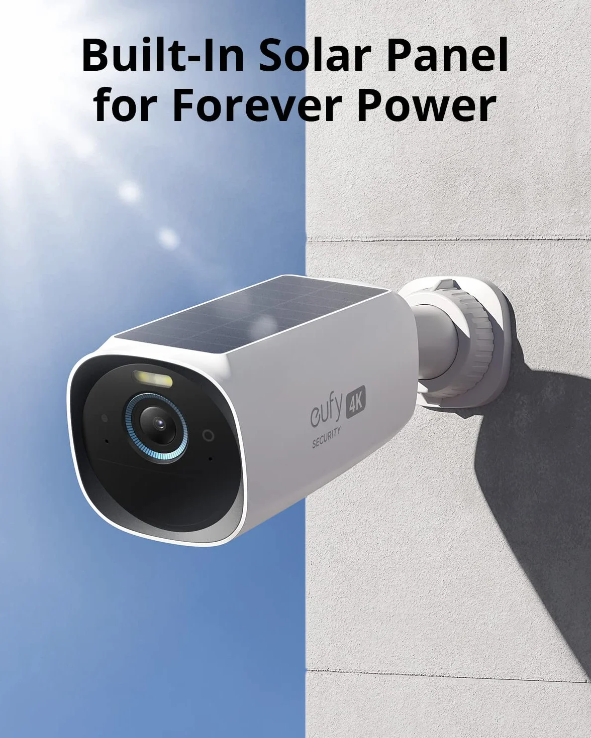 Kamera bezpieczeństwa eufy S330 Zestaw kamer eufyCam 3, bezprzewodowa zewnętrzna, kamera 4K ze zintegrowanym panelem słonecznym, Forever Power, rozpoznawanie twarzy AI (Opakowanie pojedyncze)