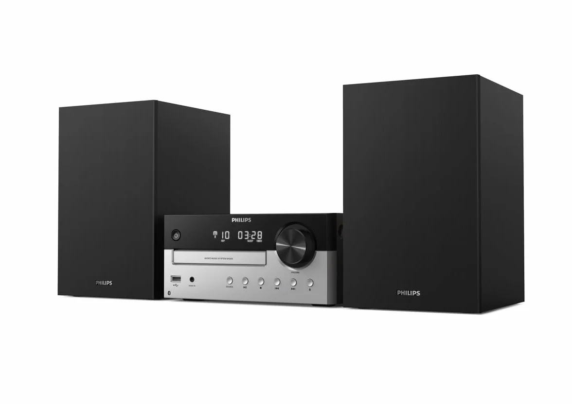 PHILIPS Micro Music System z Bluetooth (system HiFi, radio FM, USB, CD, MP3-CD, Audio-In, port USB do ładowania, głośniki Bass-Reflex, cyfrowe sterowanie dźwiękiem) – model 2020/2021, TAM4205/12