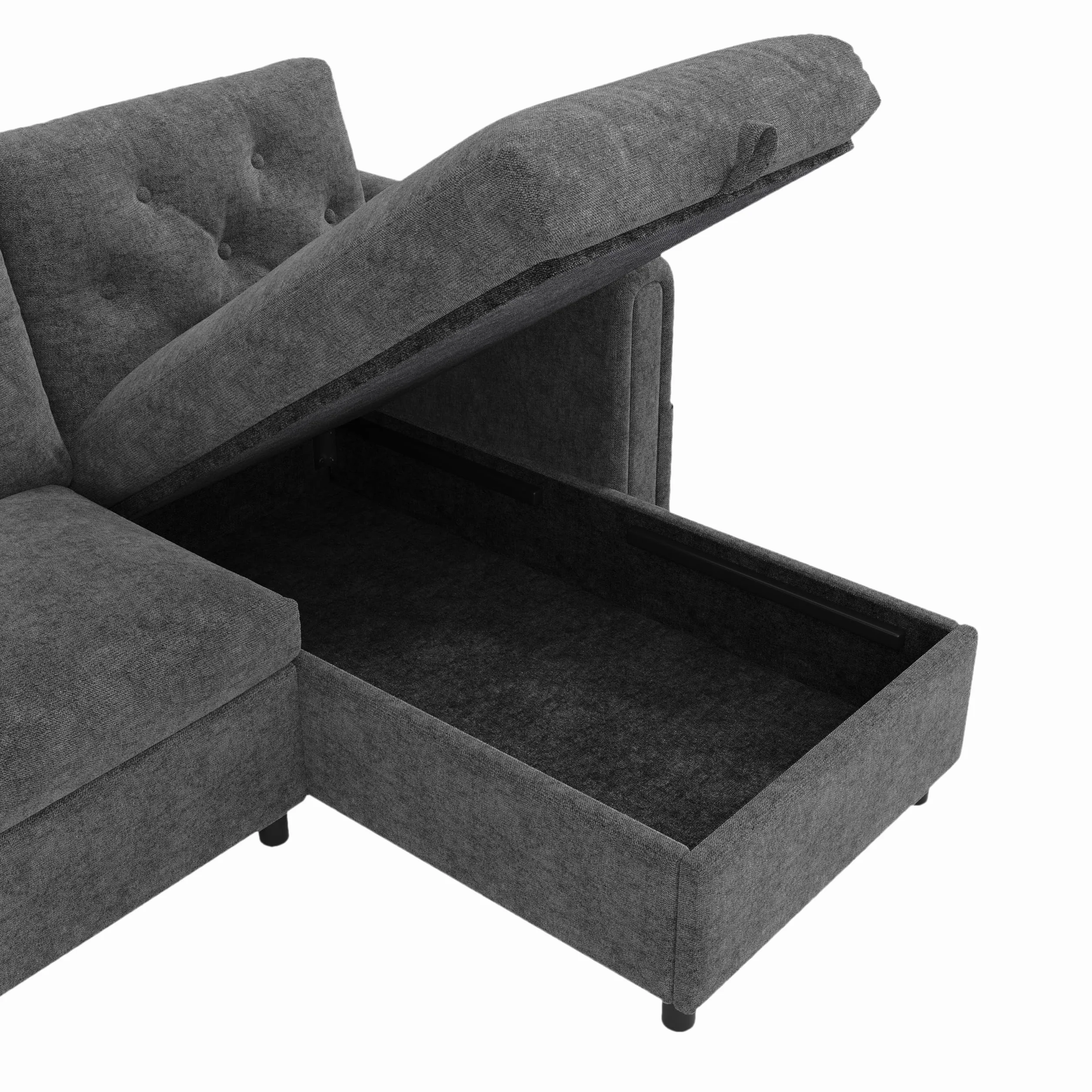 Aksamitna sofa L-kształtna z miejscem do przechowywania, regulowana, szara