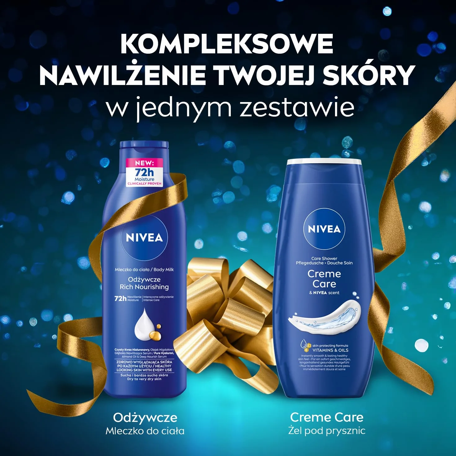 NIVEA Nourishing Świąteczny prezent - Zestaw kosmetyków dla kobiet do ciała: żel pod prysznic Creme Care i balsam nawilżający
