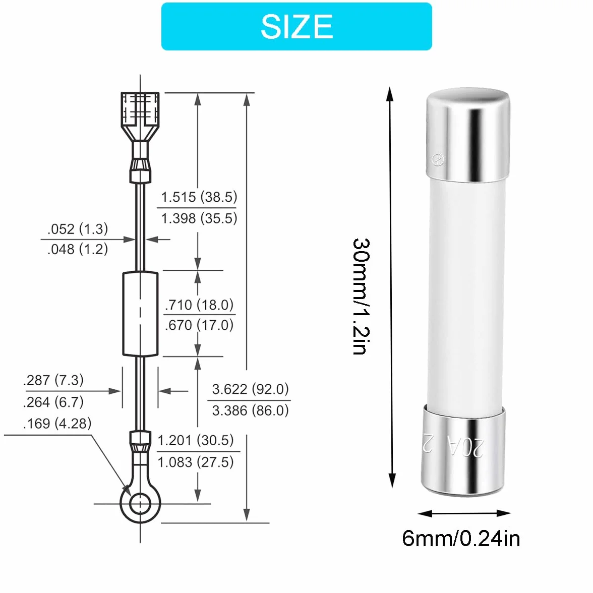 Prostownik diod wysokiego napięcia CL01-12 do kuchenki mikrofalowej, bezpiecznik ceramiczny 20A 250V 6x30 mm