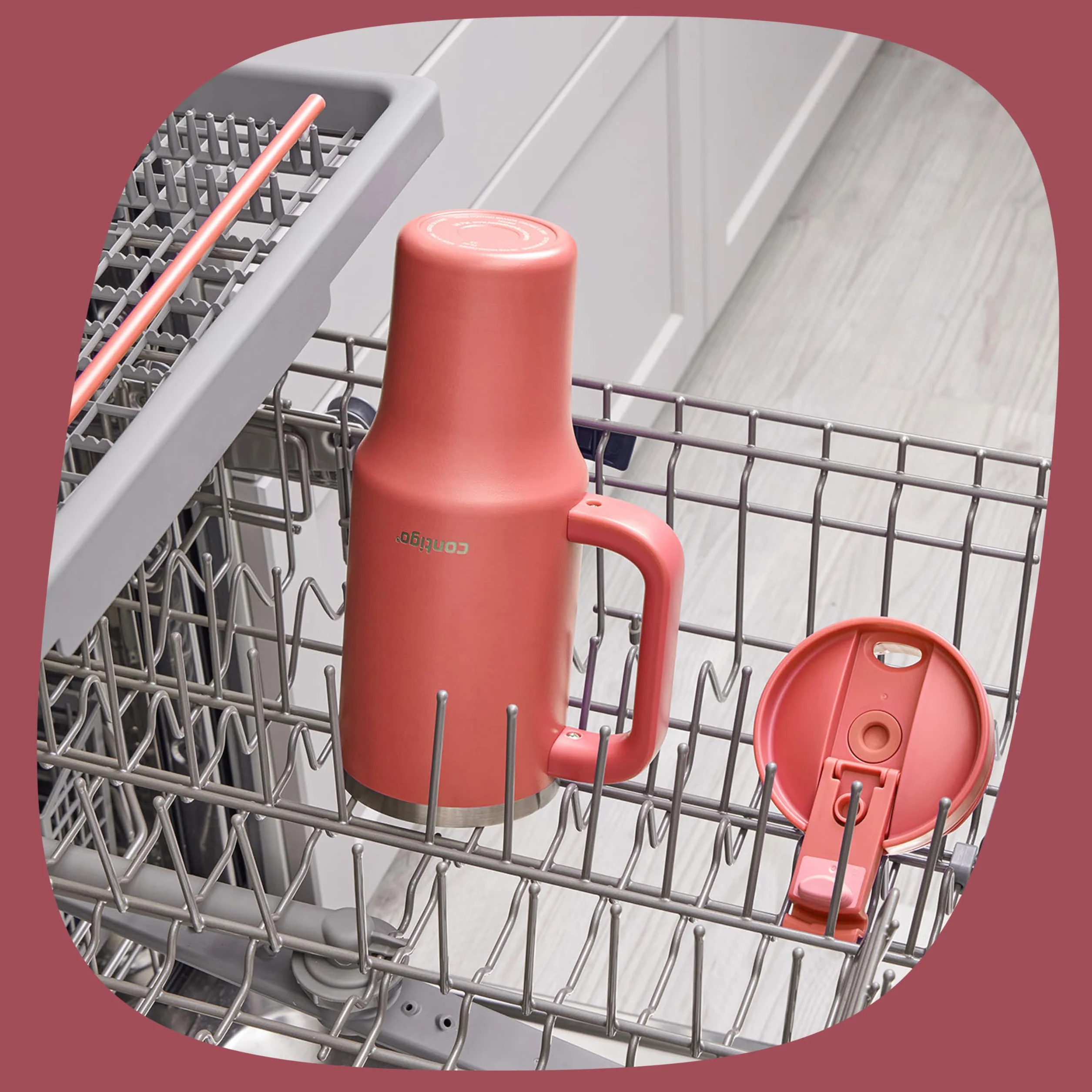 Contigo Tumbler 1200 ml z uchwytem, izolowana próżniowo butelka na wodę ze słomką i pokrywką, zimna przez 29 godzin, kubek podróżny, termos termiczny, nie zawiera BPA, koralowy