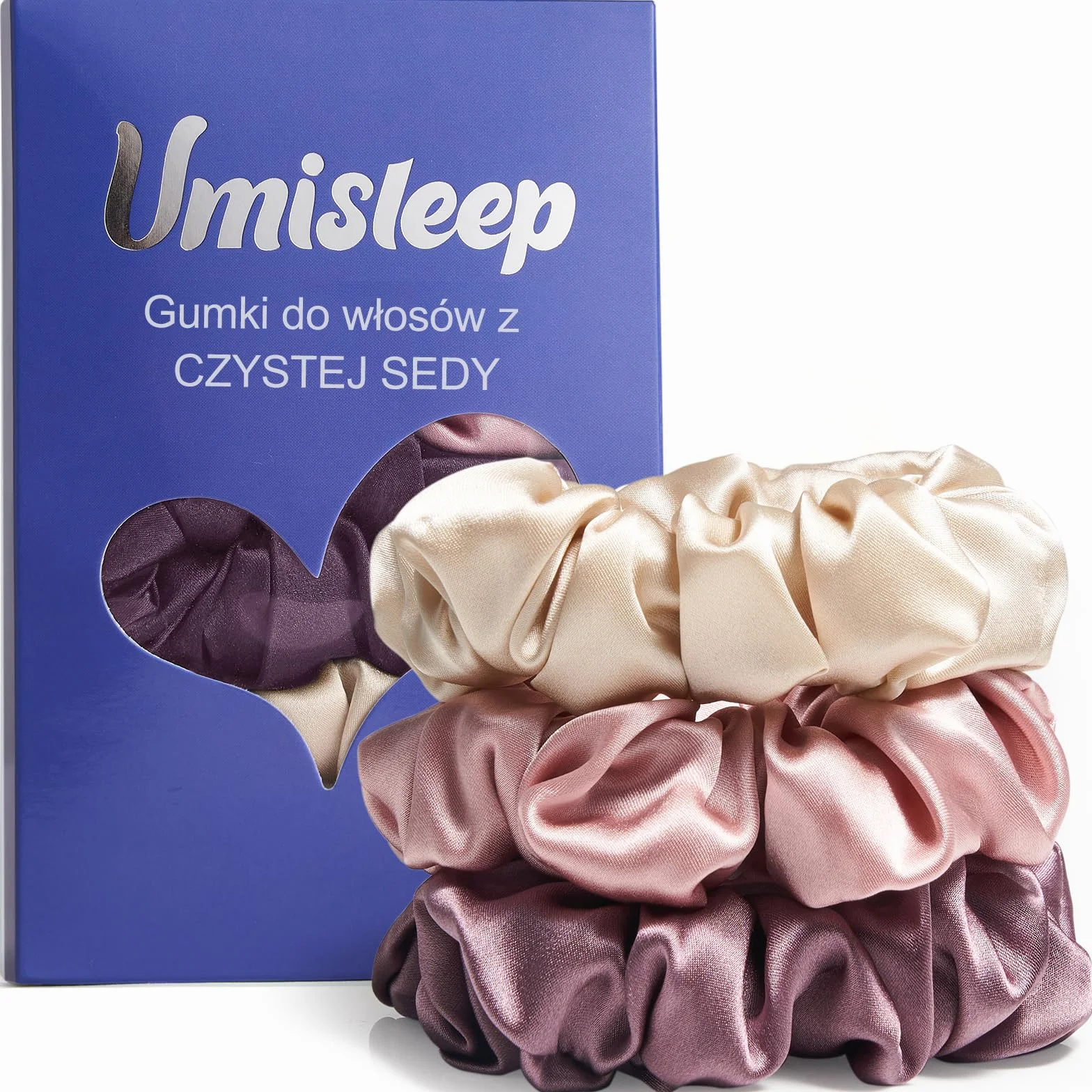 Umisleep 3-częściowy zestaw 100% Mulberry Silk Scrunchies dla kobiet, delikatne gumki do włosów redukujące puszenie się włosów i łamanie włosów, elastyczne gumki do włosów bez odcisków (różowe,