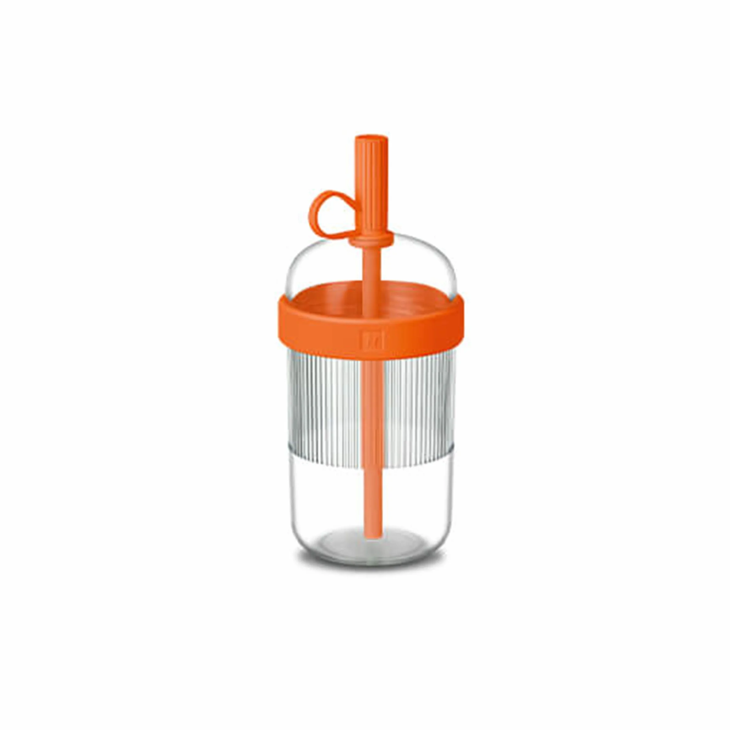 Nespresso Nomad Tumbler mandarynka, 540 ml, tritan, silikon, polietylen, szczelny, izolowany próżniowo, nowoczesny, przezroczysty, wielokrotnego użytku, cylindryczny, podróżny, zimne napoje, kubek