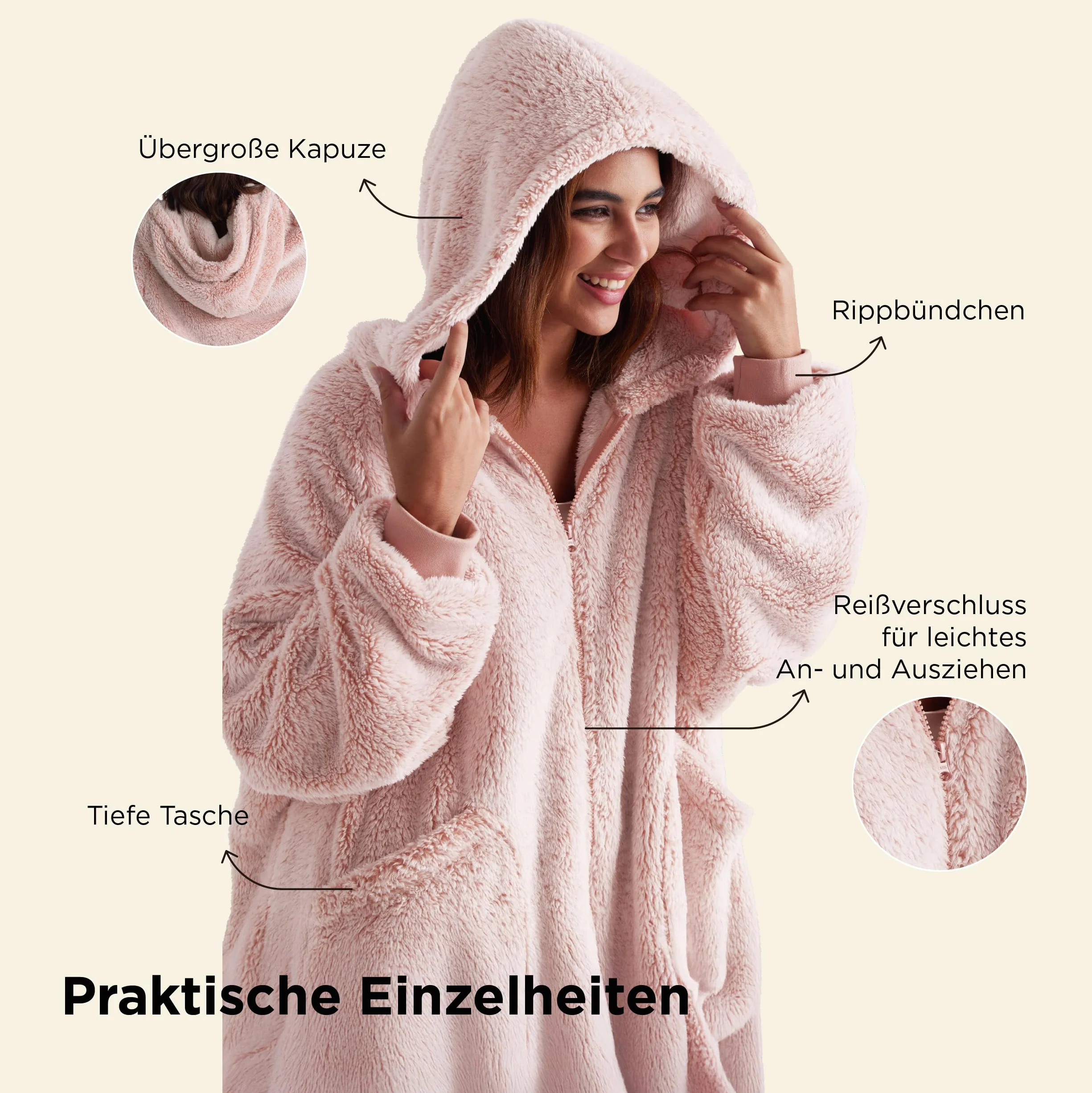 BEDSURE Koc z rękawami i kapturem, bluza oversize do noszenia