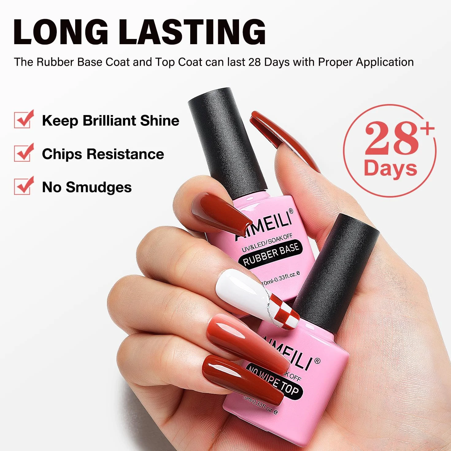 AIMEILI Top Coat No Wipe i 5 w 1 gumowy żel bazowy do paznokci, 2 x 10 ml