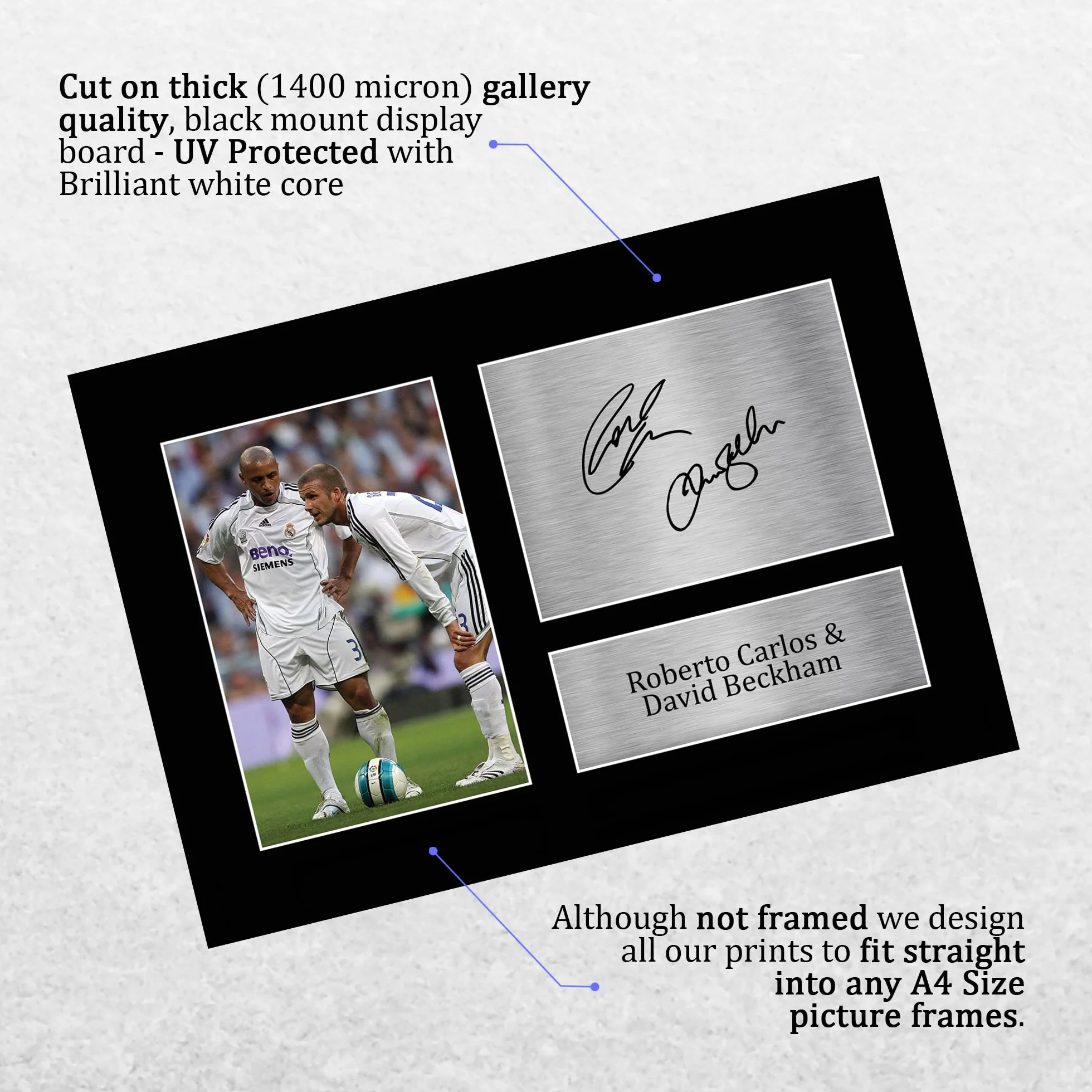HWC Trading A4 Roberto Carlos & David Beckham Real Madrid Prezenty Drukowane Podpisane Zdjęcie Z Autografem Dla Fanów Piłki Nożnej I Kibiców