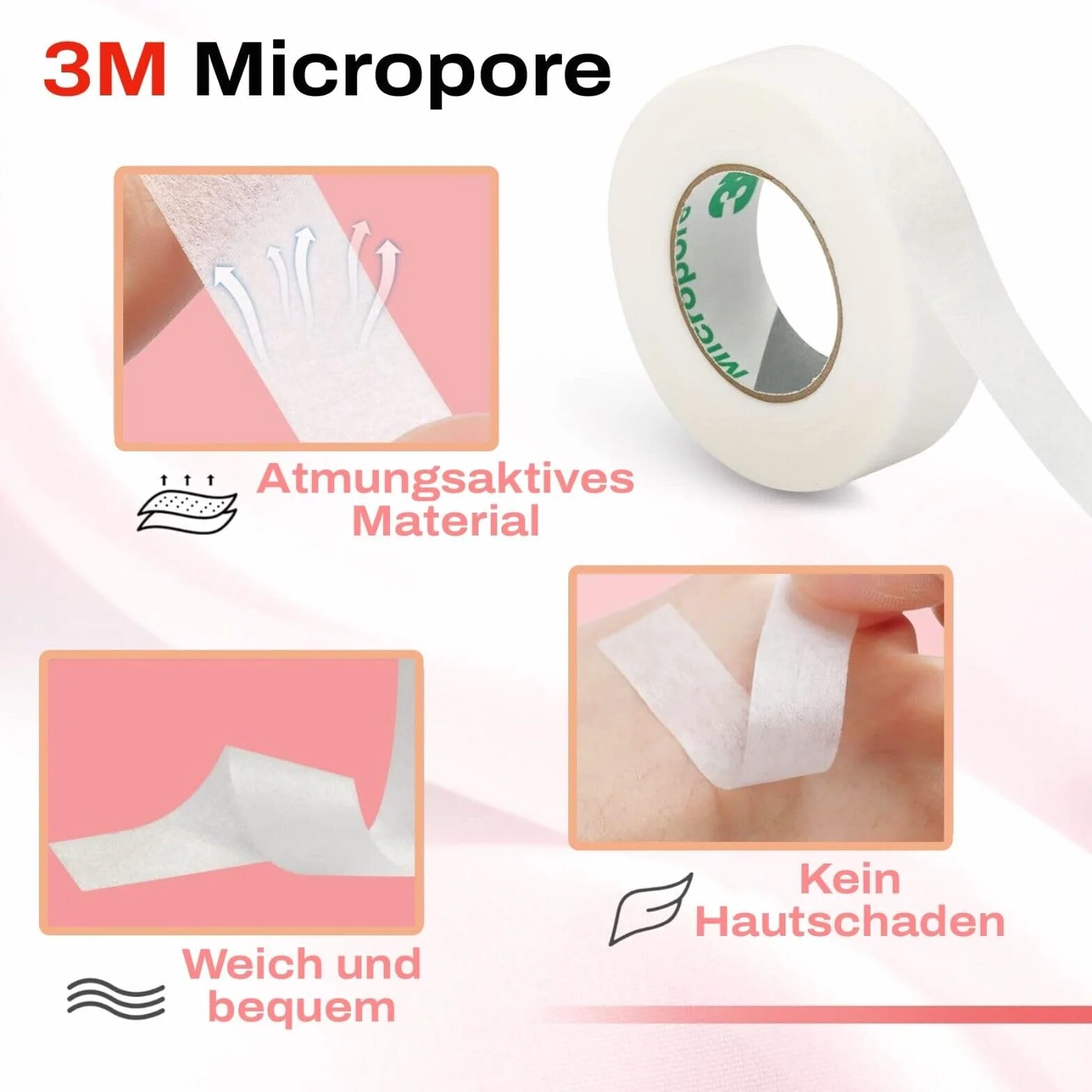 taśma Micropore Tape 3M, 5 sztuk, z końcówkami aplikacyjnymi, do przedłużania rzęs, medyczne plastry z włókniny, nie zawiera lateksu, hipoalergiczna, oddychająca, wodoodporna – taśma do rzęs