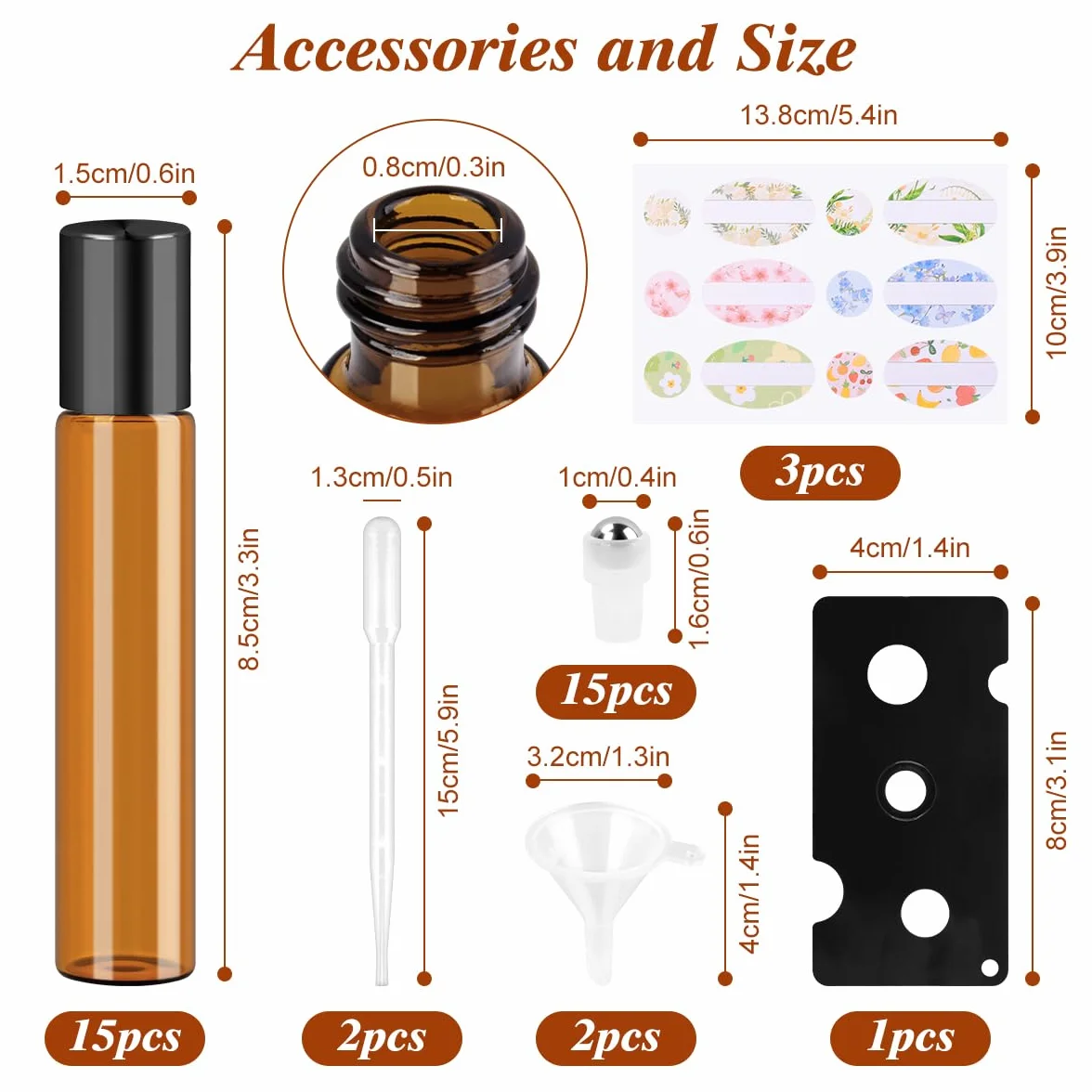 Roll on butelka pusta 10 ml, 15 sztuk, brązowe olejki eteryczne, szklane butelki z pipetą, kulkami ze stali nierdzewnej, do perfum, kosmetyków, aromaterapii, masażu, czarny