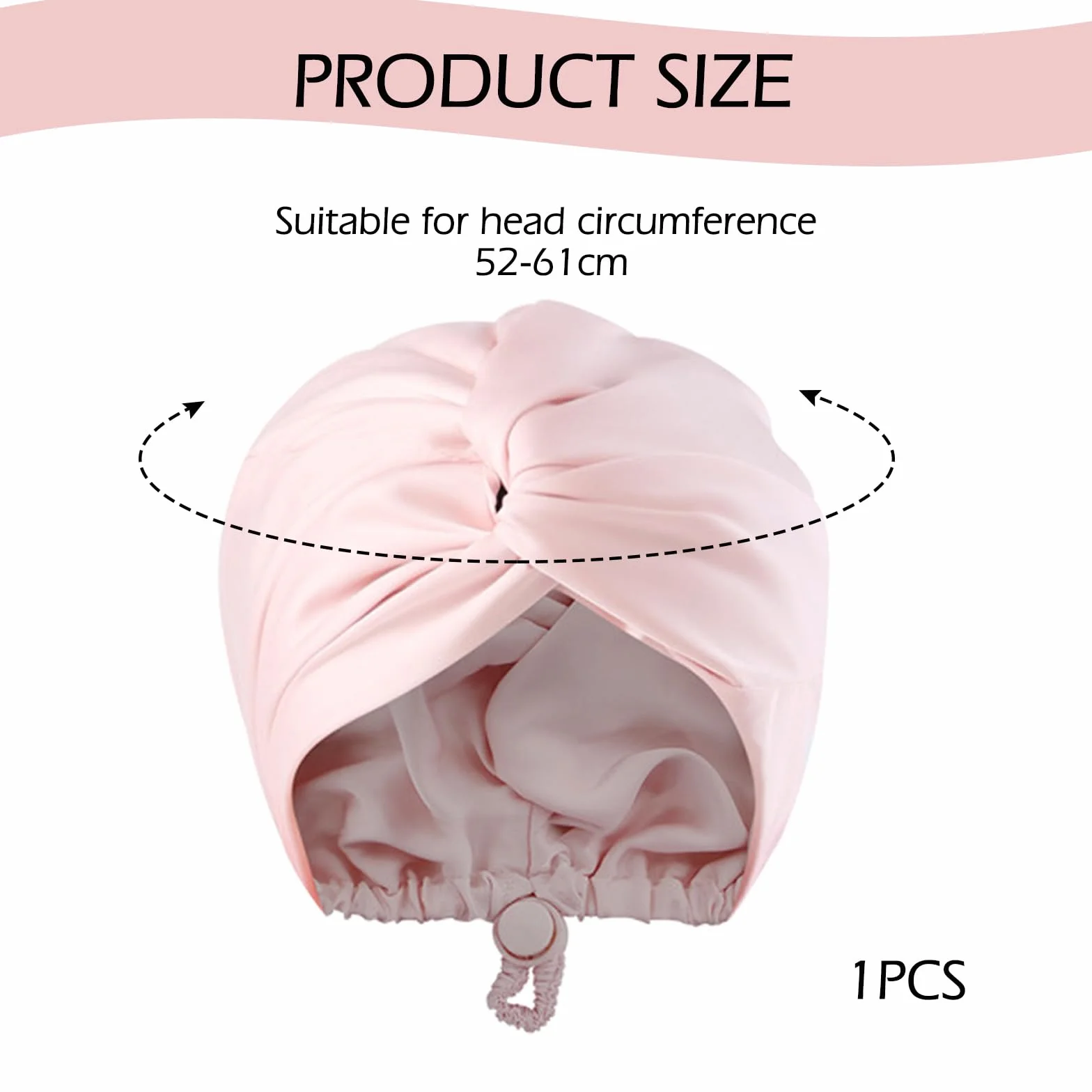 Moguri 1 x regulowany czepek do spania z jedwabnej satyny, dwuwarstwowy, czepek do spania, turban, kręcone, proste włosy, długie, duży splot, unisex, różowy, Rosa, l