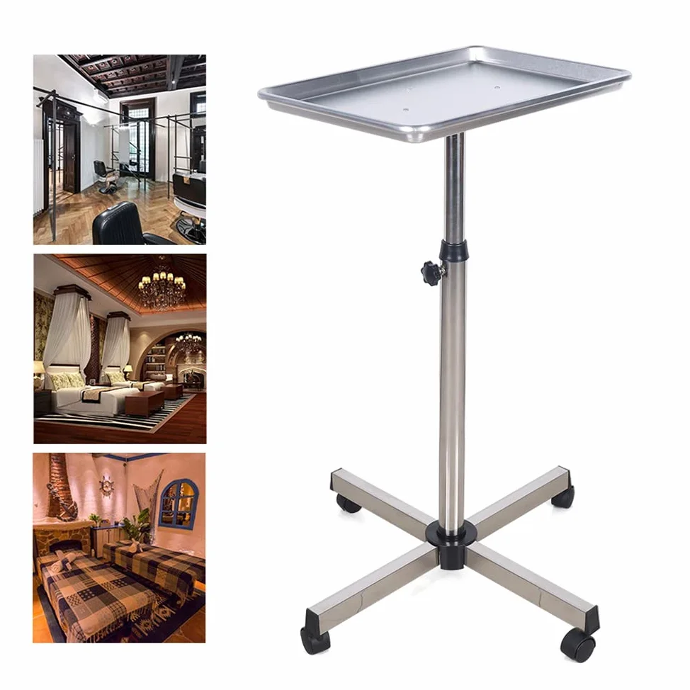 Rolling Salon Tray, organizer do salonu fryzjerskiego z kółkami, regulowana wysokość, aluminiowa tacka do salonu i tatuażu, sprzętu kosmetycznego