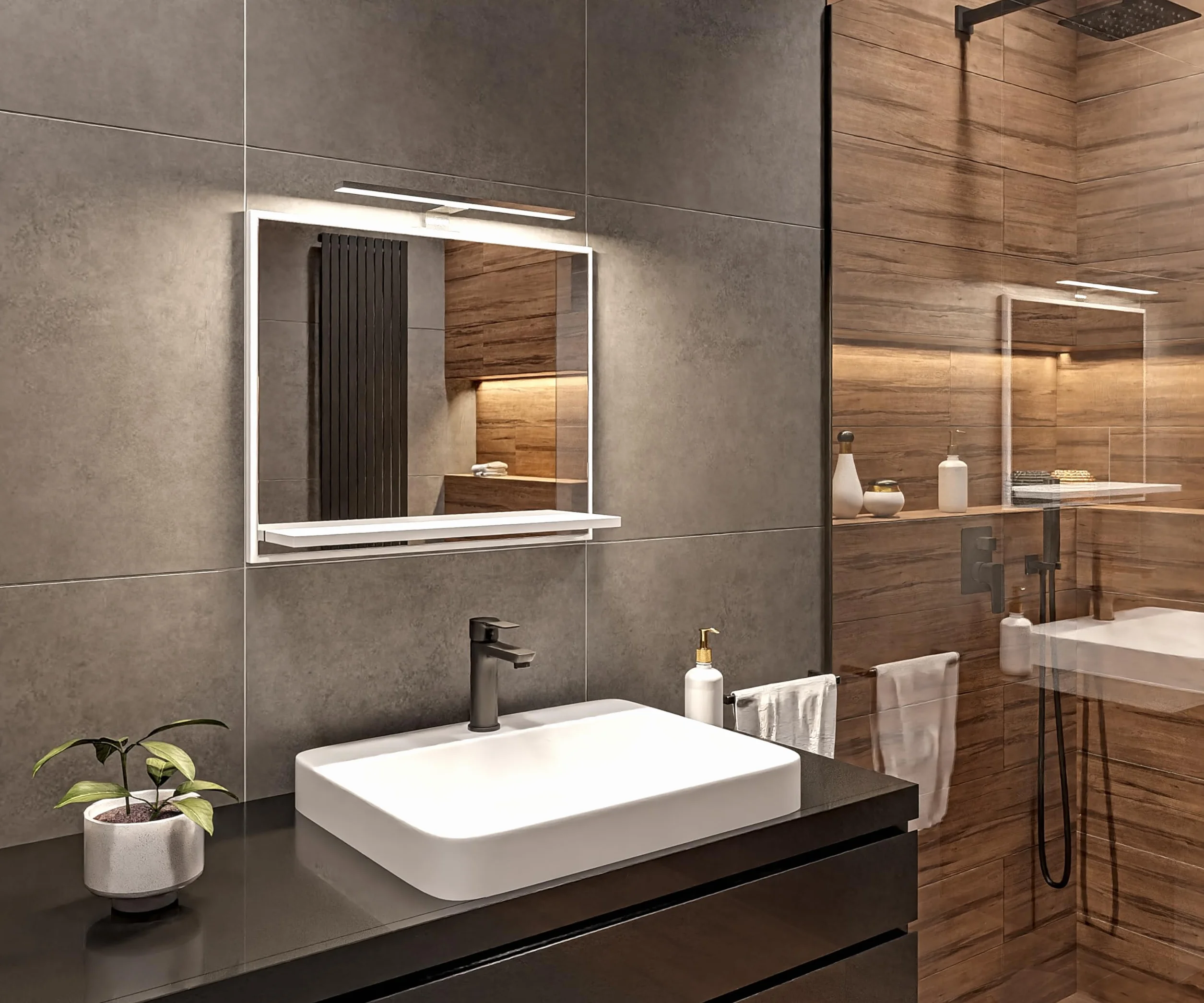 Lustro Łazienkowe LED 50x60x10 cm IP44 Białe Prostokątne