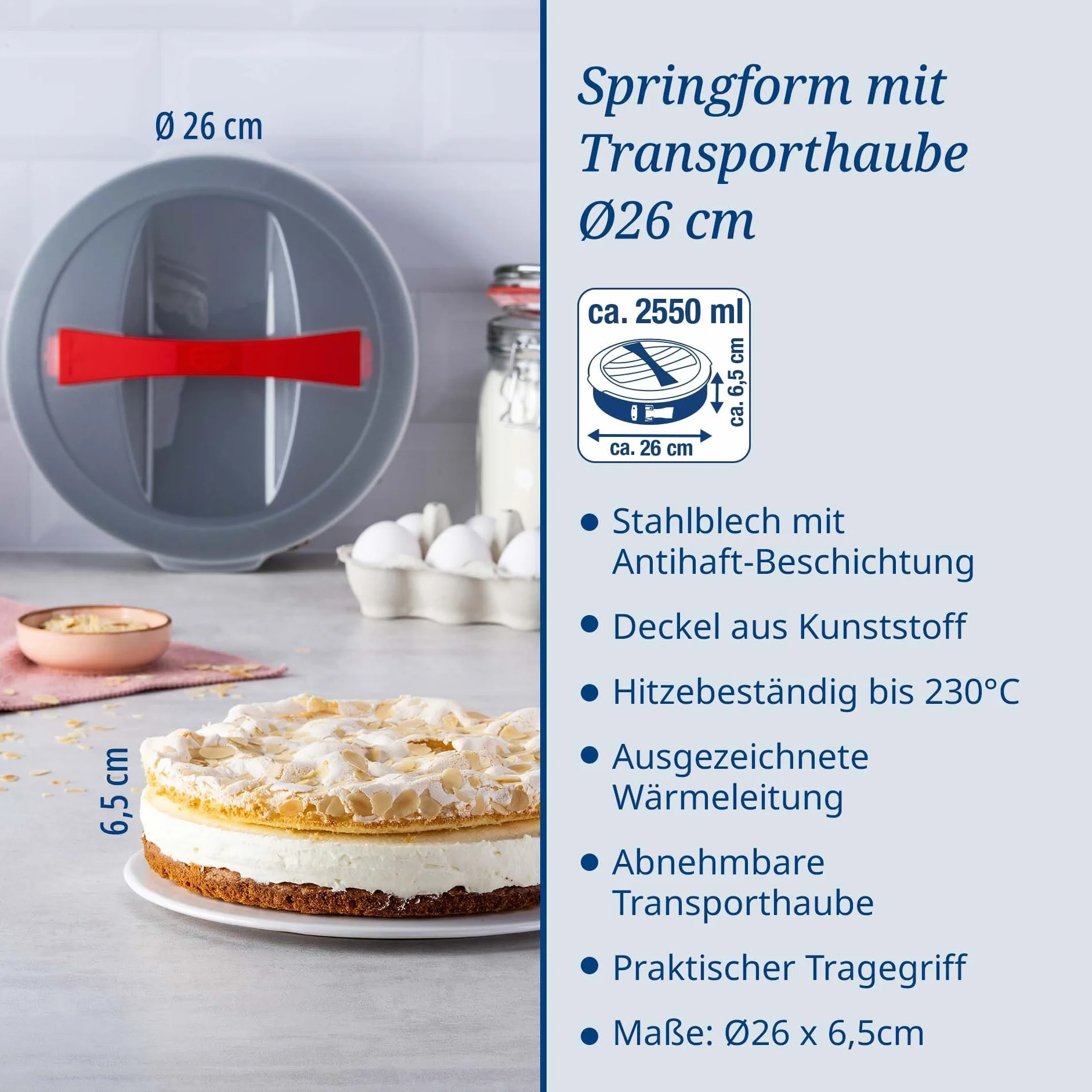 Dr.Oetker Forma do pieczenia Bake & Go z pokrywką Ø 26 cm w kolorze czarnym, stal nierdzewna, 26 x 26 x 7 cm