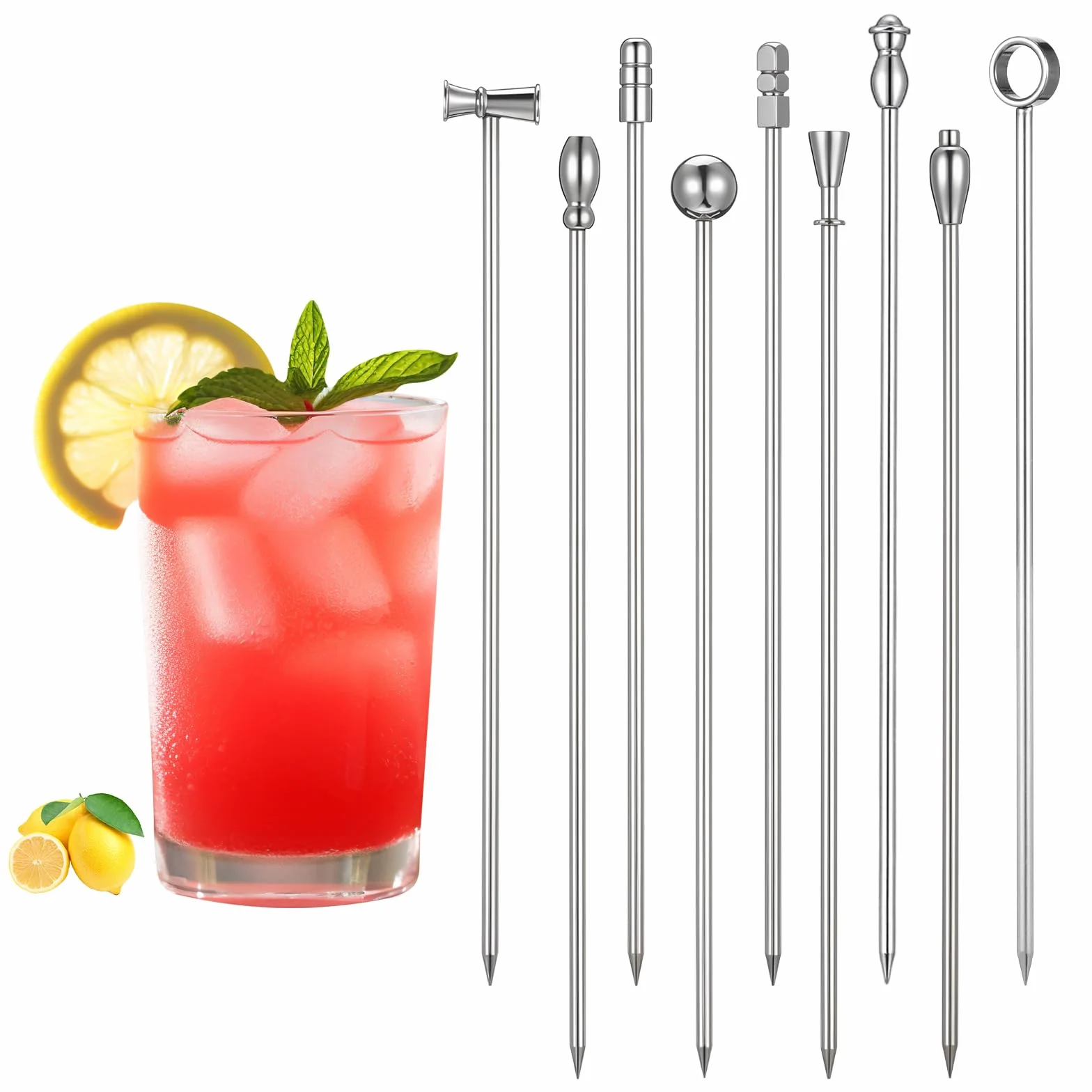 Metalowe wykałaczki koktajlowe Martini ze stali nierdzewnej 10,7 cm do oliwek - akcesoria barowe srebrne