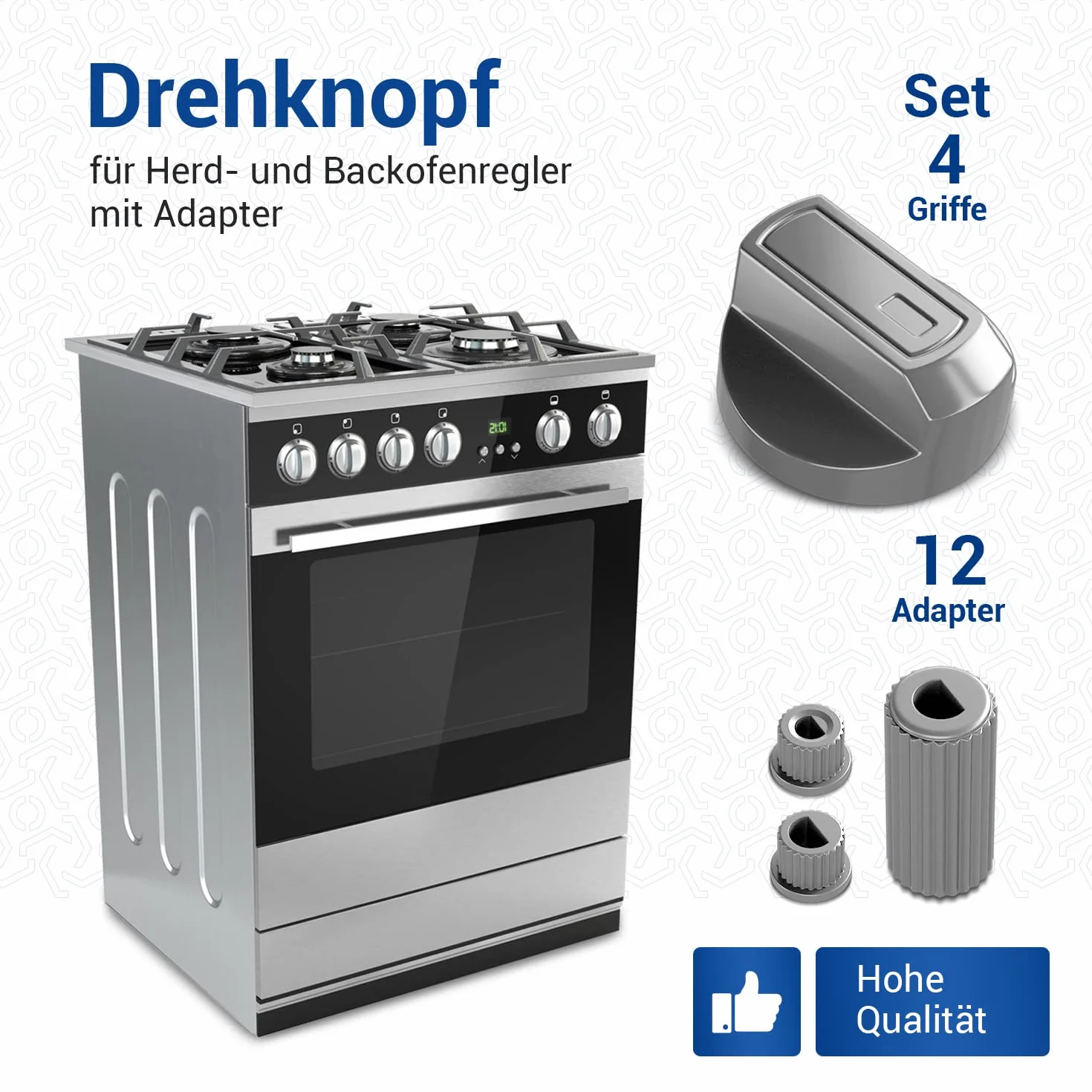 VIOKS Przełącznik do kuchenki 4 x zestaw 38 mm Ø 16-częściowy z adapterami