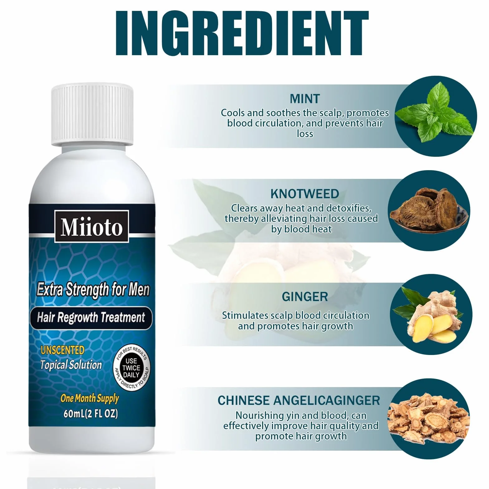 Miioto Serum do porostu włosów, 180 ml, serum na porost włosów, przyspiesza wypadanie włosów, środek na porost włosów, nawilża skórę głowy, szybszy wzrost włosów