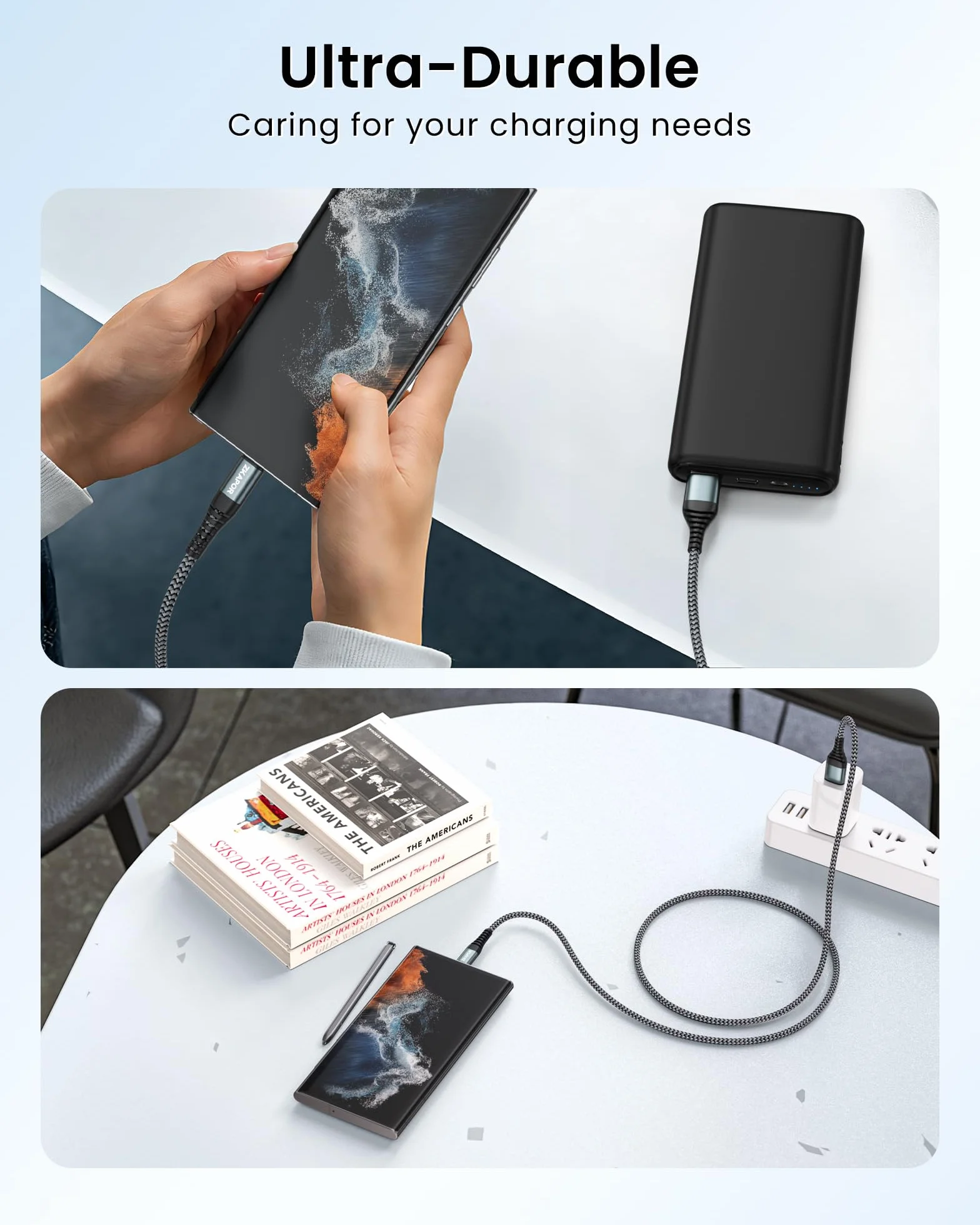 Kabel ZKAPOR USB C [2Pack 1M], kabel ładowarki USB C Nylonowy pleciony kabel szybkiego ładowania typu C kompatybilny z Samsung Galaxy S22 /S21 /S20 /S9, Huawei P40 /P30 /P20, Google Pixel, Sony -Grey