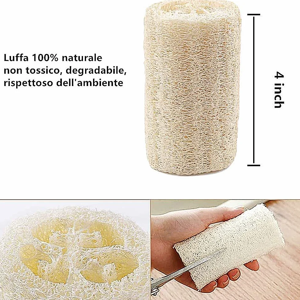 VOARGE Zestaw 6 gąbek do czyszczenia ciała (około 4 cali), naturalna luffa, gąbka do spa