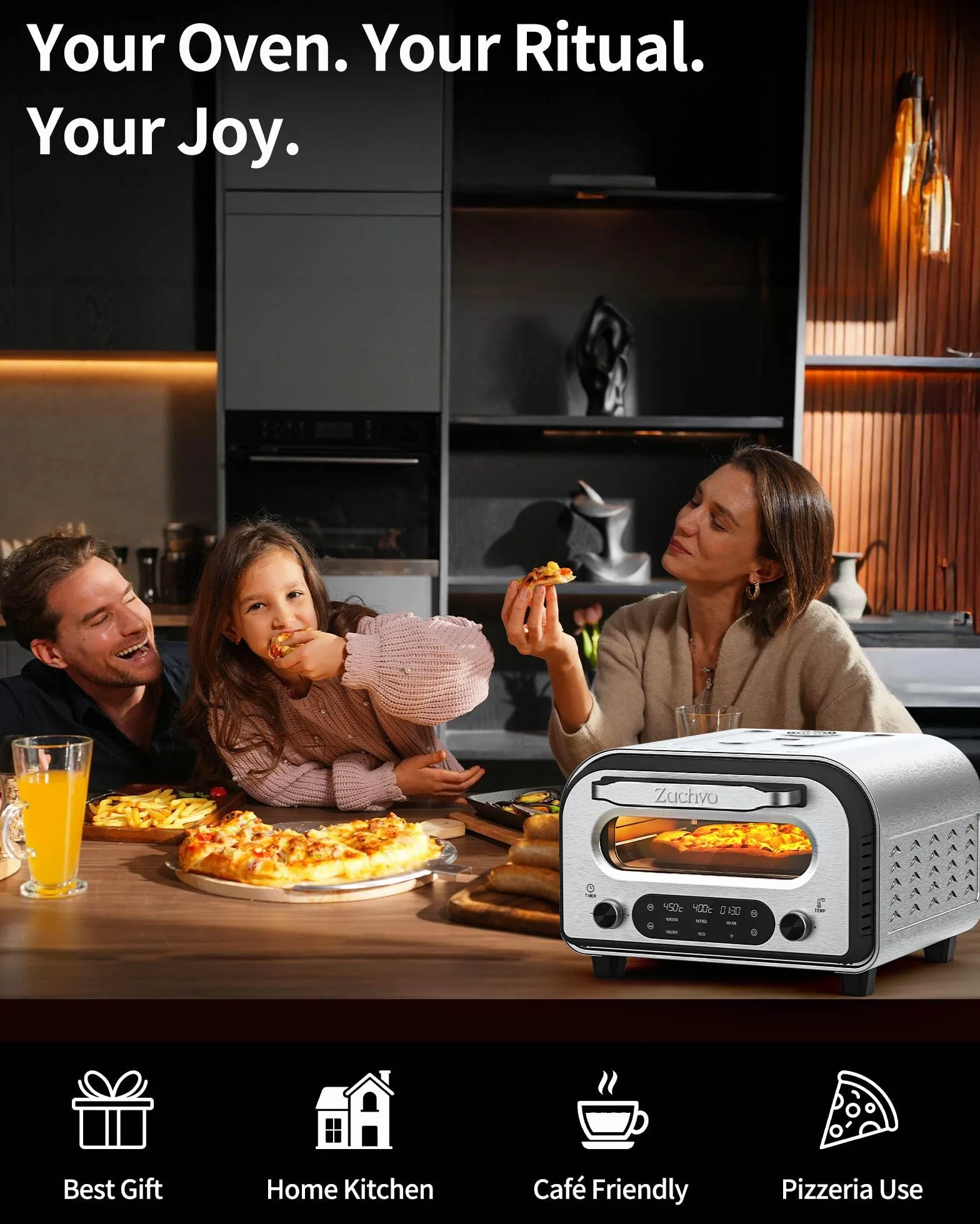 Elektryczny piekarnik do pizzy 450°C 32 cm stal nierdzewna timer 1-60 min