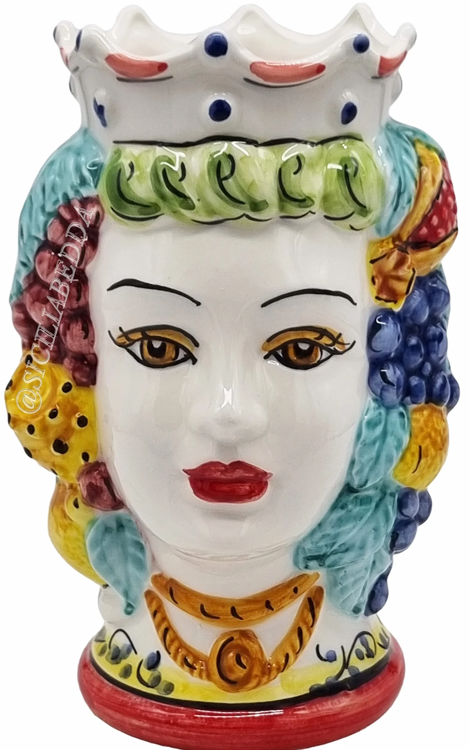 Sycylijskie ceramiczne główki mour z CALTAGIRONE 18 cm Kobieta Czerwona Korona