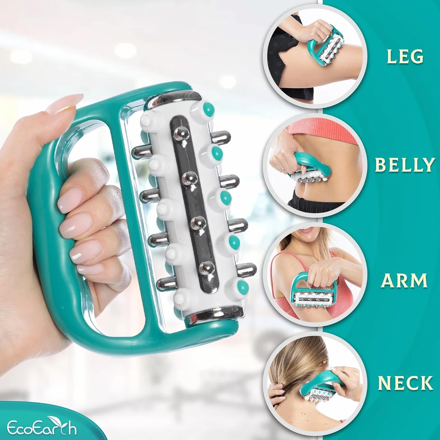 Myofascial Release Cellulite Massager - Green - Lymphatic Drainage Massage Roller for Personal Use - Deep Tissue Therapy - by EcoEarth