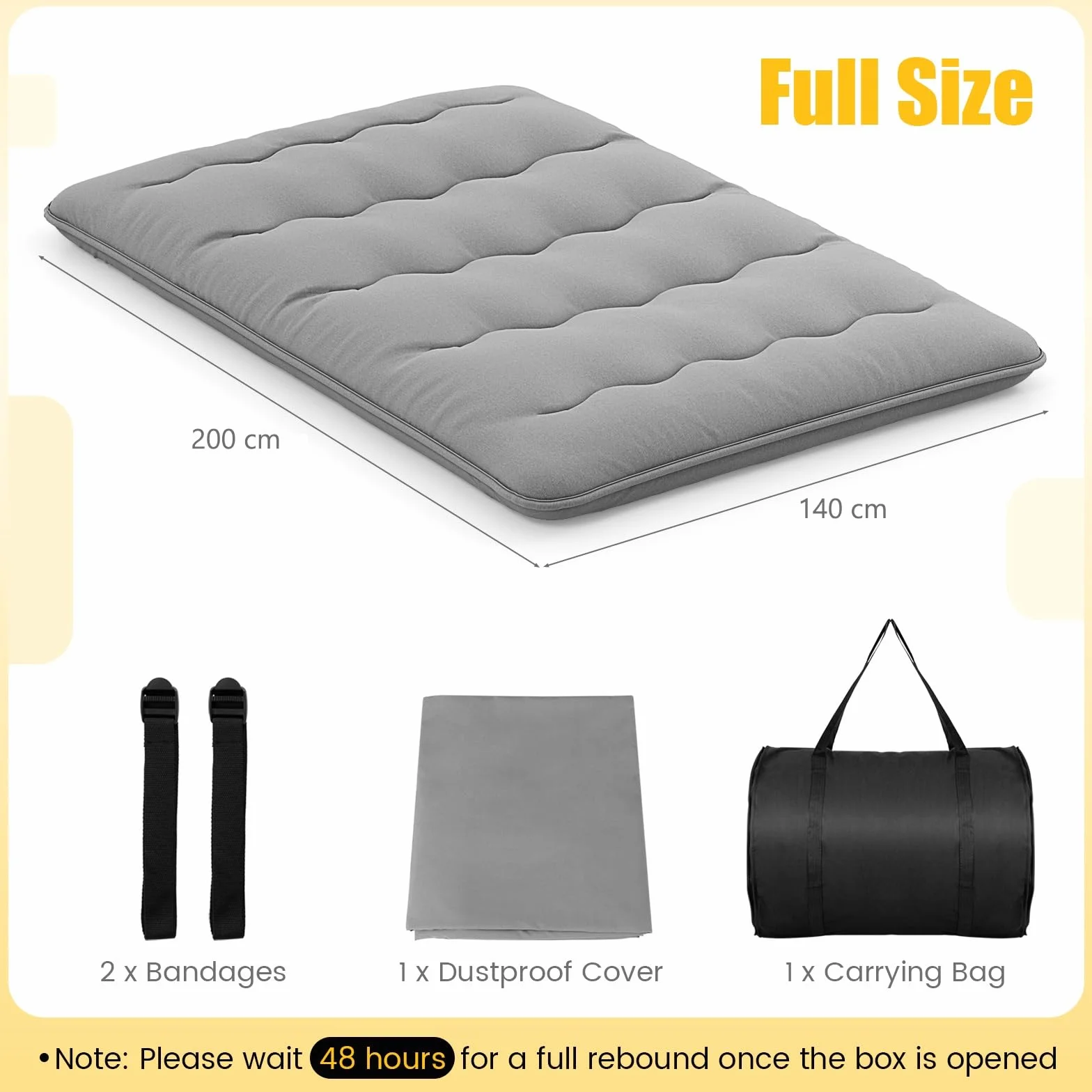 GIANTEX Japoński materac futon 140x200 cm, materac podłogowy o grubości 10 cm, mata Tatami materac futon składany i przenośny, składany materac materac składany do tatami, materac rolowany ze