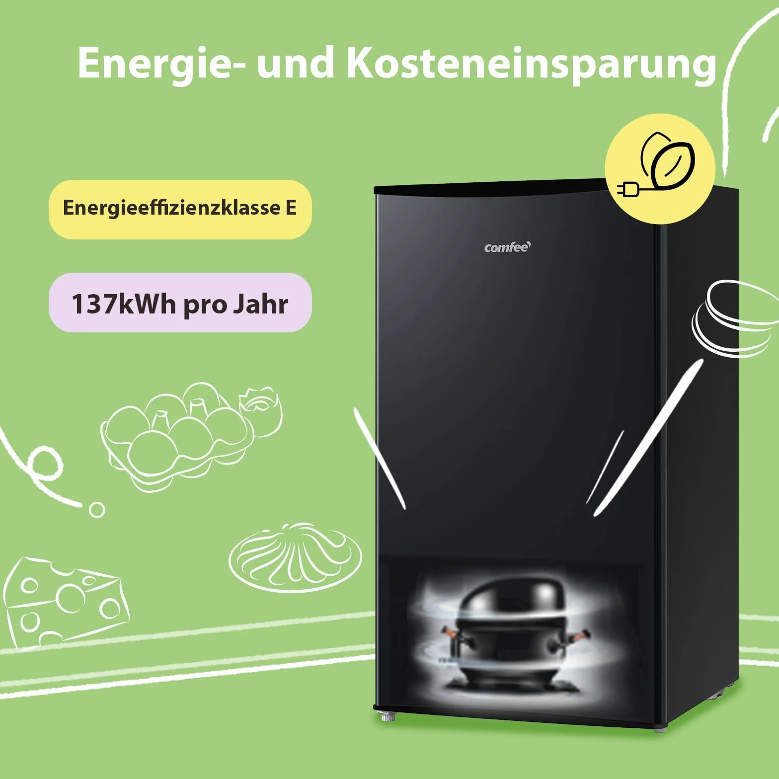 Comfee RCD115DK2 lodówka z zamrażarką 80 l stołowa czarna 84,5 cm 47,5 cm 137 kWh/rok