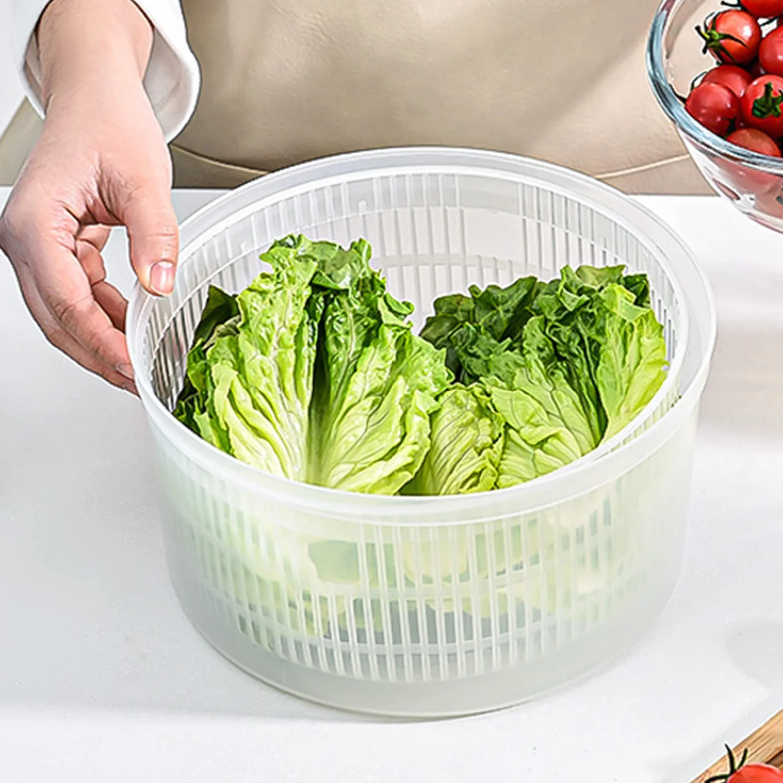 Newaner Wirówka do sałaty z pokrywką, wirówka do sałaty z napędem korbowym i 3 l miską do sałaty i sitkiem, pomocnik kuchenny do suszenia sałatek, warzyw i owoców (22.5 cm x 15 cm