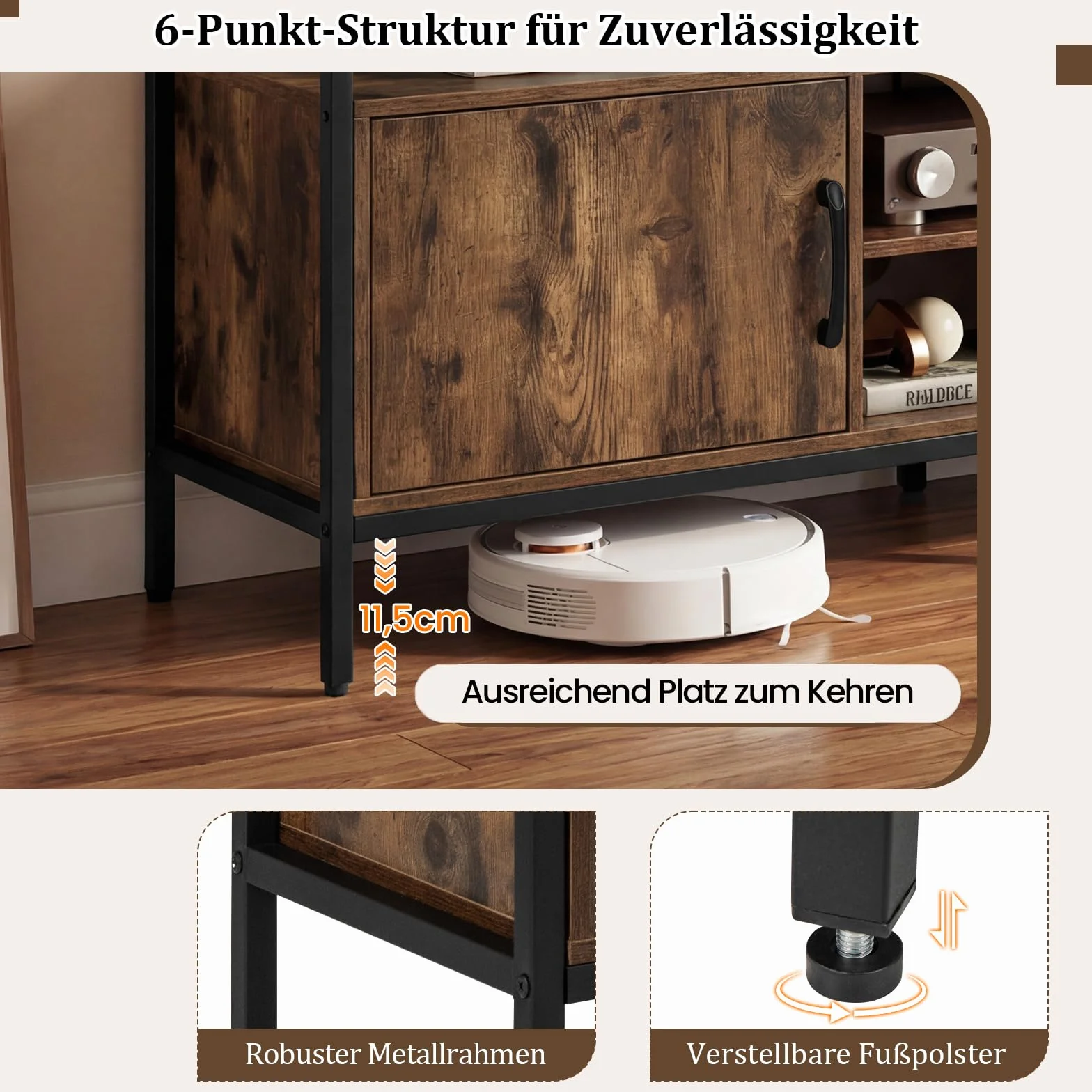COSTWAY Szafka pod telewizor 65" 147x35x63.5 cm brązowa z metalowymi nogami