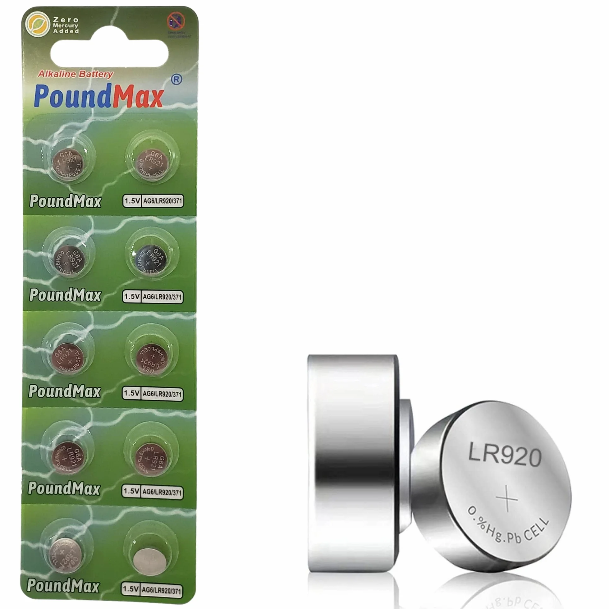 10 x AG6 370 371 LR921 LR69 SR920SW LR920 1,5 V PoundMax alkaliczna bateria guzikowa