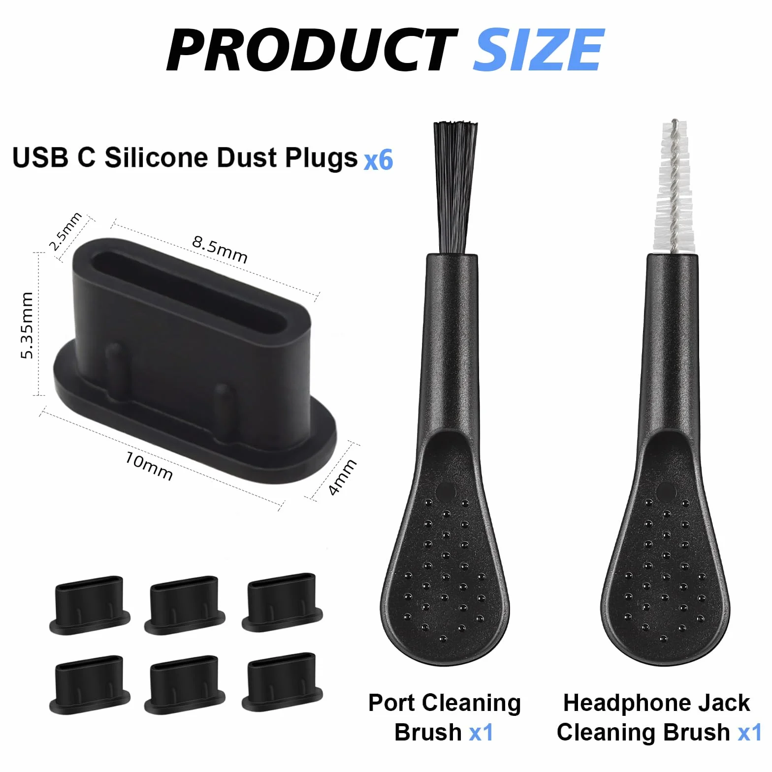 Lilbitty Zestaw 6 szt. osłonek przeciwpyłowych USB-C z dwoma małymi szczotkami do czyszczenia, silikonowe nakładki ochronne do USB 3.1 typu C, uniwersalne do Samsung, Google, Xiaomi i wielu innych