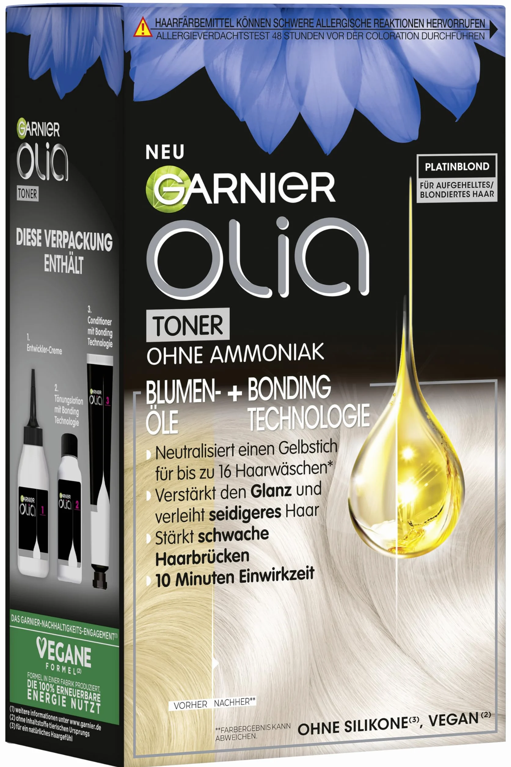 Olia Toner 10.01 platynowy blond, intensywny odcień do włosów rozjaśnionych, do pasemek, balejażu i ombré, wegańska formuła bez amoniaku, zapewnia promienny połysk i gładkość