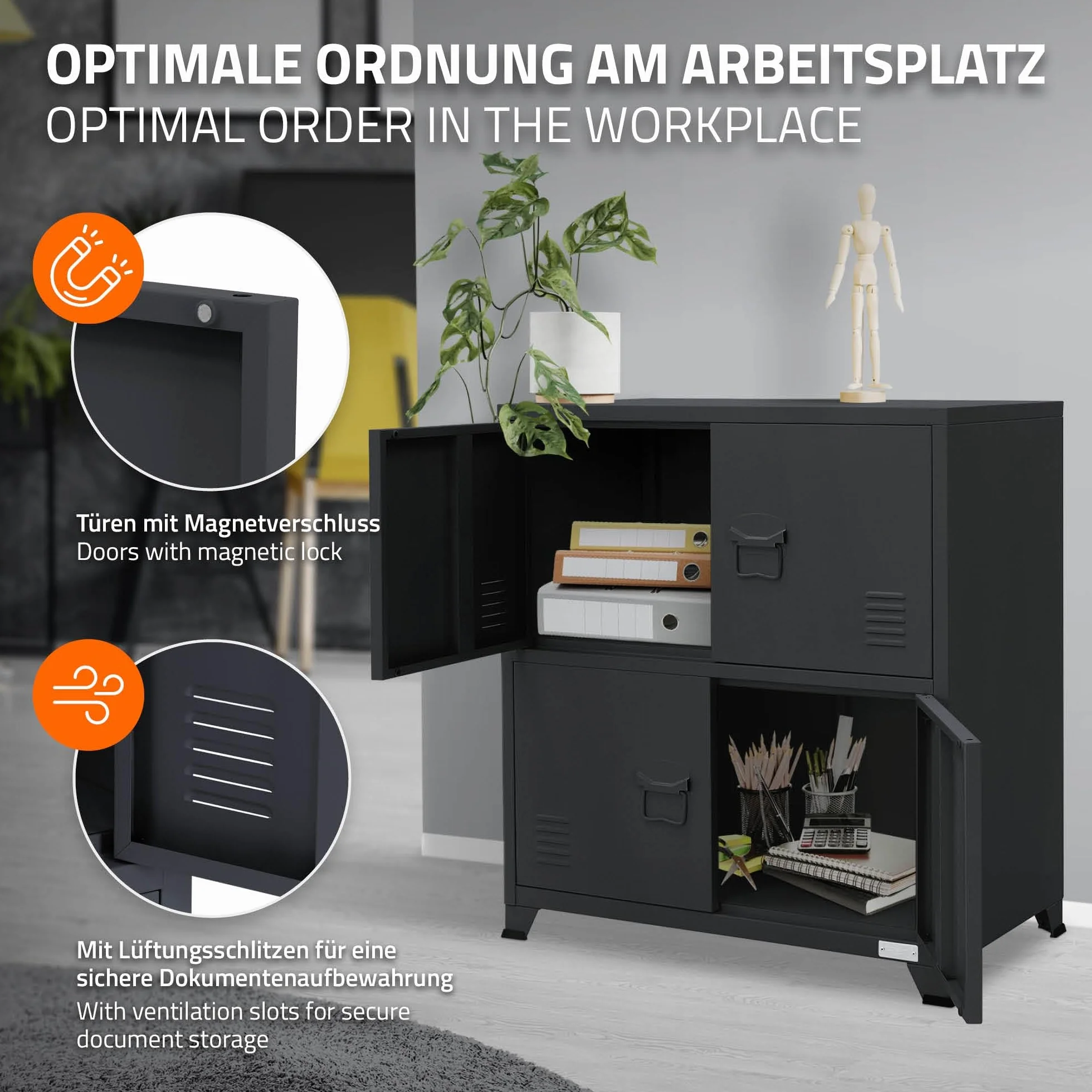 ML-Design szafka metalowa antracyt 75x40x80,5 cm 4 drzwi 2 przegrody wolnostojaca