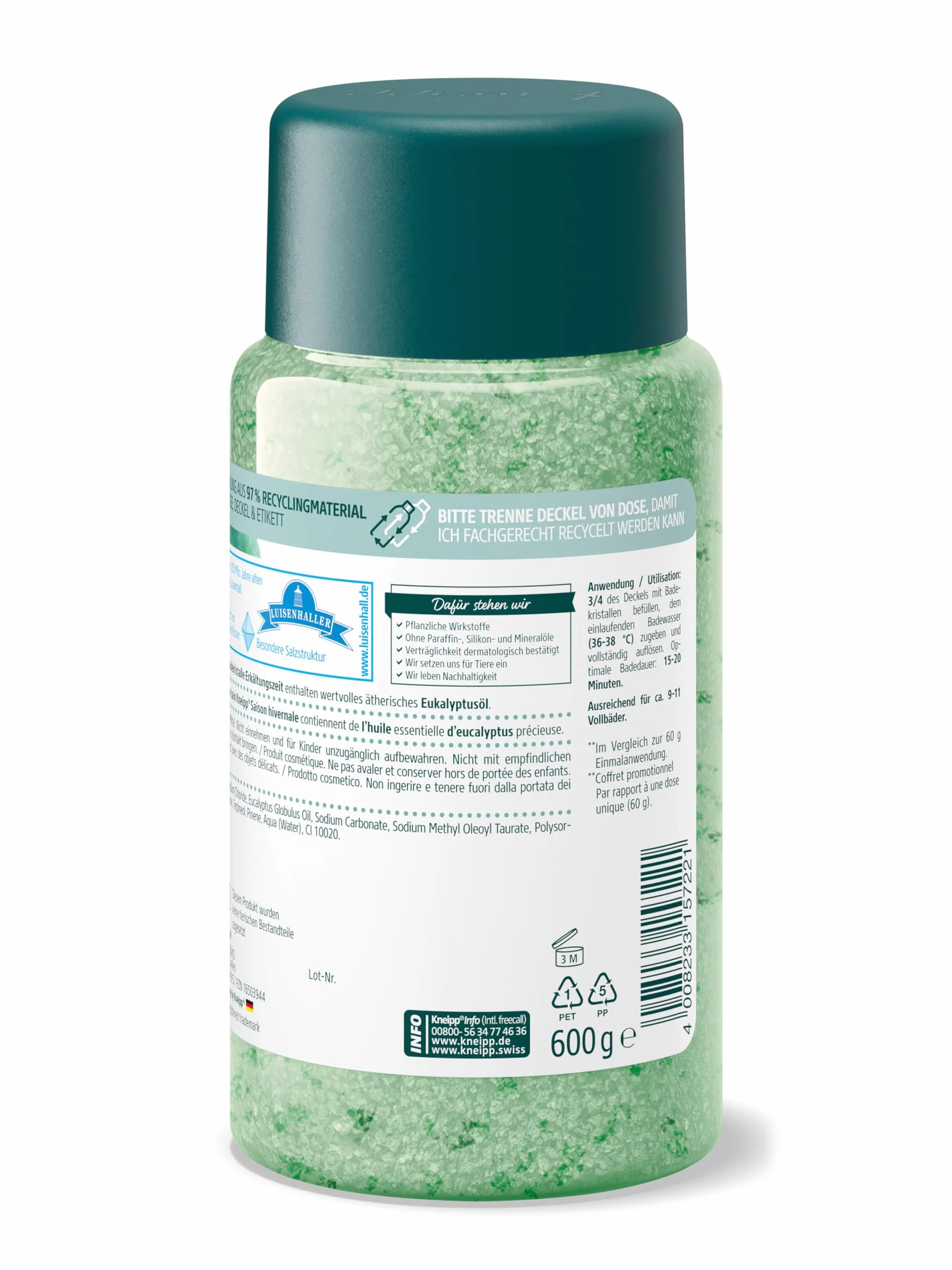 Kneipp Eukaliptus Sól do Kąpieli, Zielony, 600 g