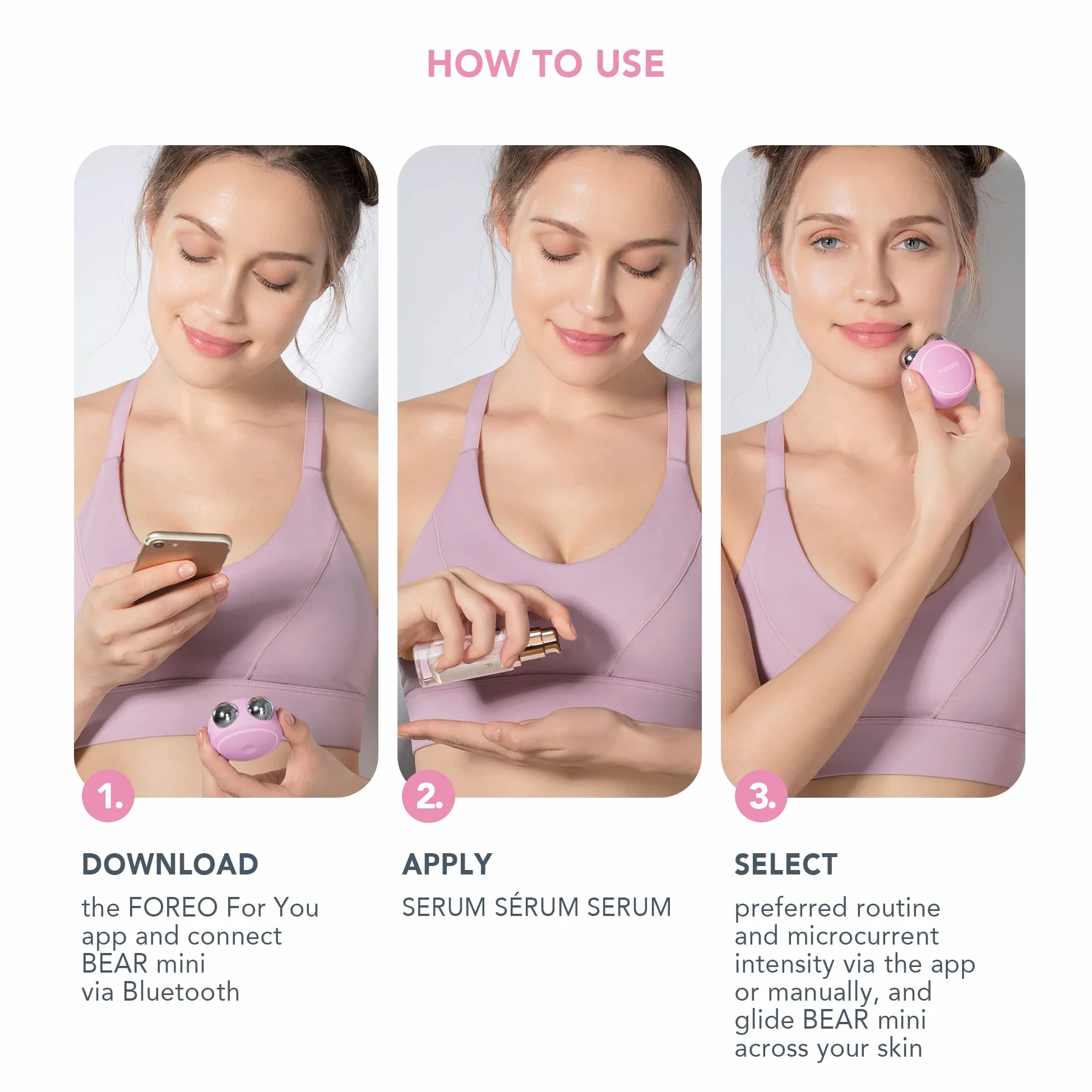FOREO Firm & Fabulous Bear mini Pink + serum serum 30 ml | mikroprądowe urządzenie do twarzy | natychmiastowy lifting | podwójny przyrząd do usuwania podbródka | prezenty | pielęgnacja twarzy zestawy