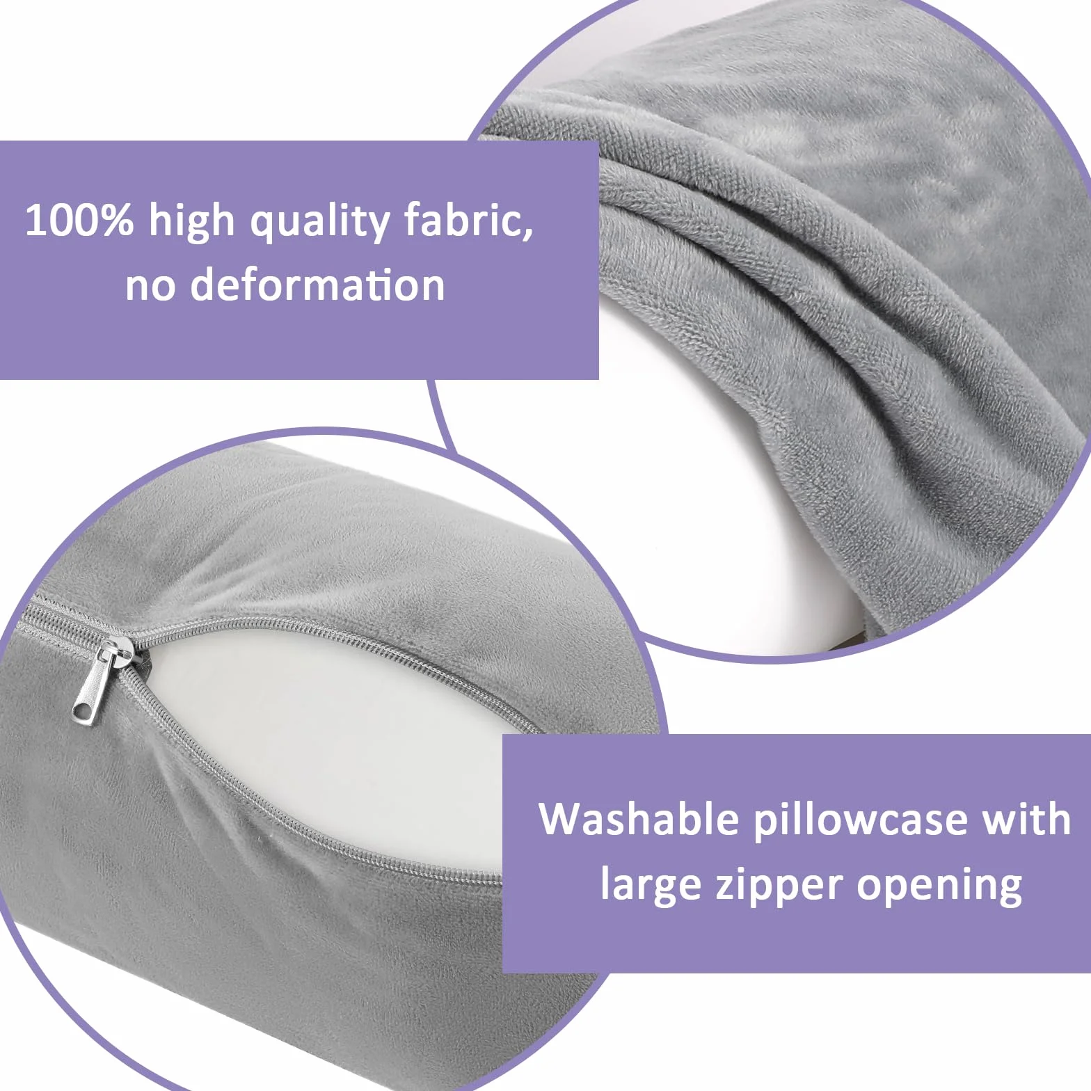 Poszewki na poduszki pod kark 40 x 15 cm szara z zamkiem błyskawicznym