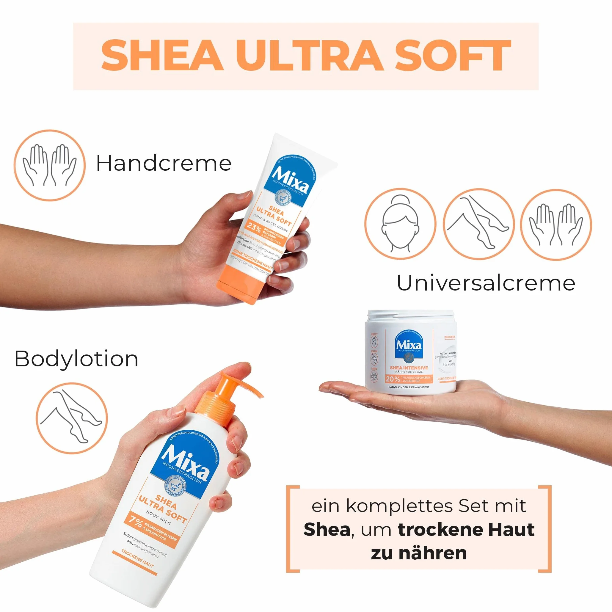 Mixa Shea Ultra Soft krem do rąk i paznokci – pielęgnujący balsam do rąk do suchych, popękanych i szorstkich rąk, ochrona i intensywna pielęgnacja z gliceryną i masłem shea, 100 ml