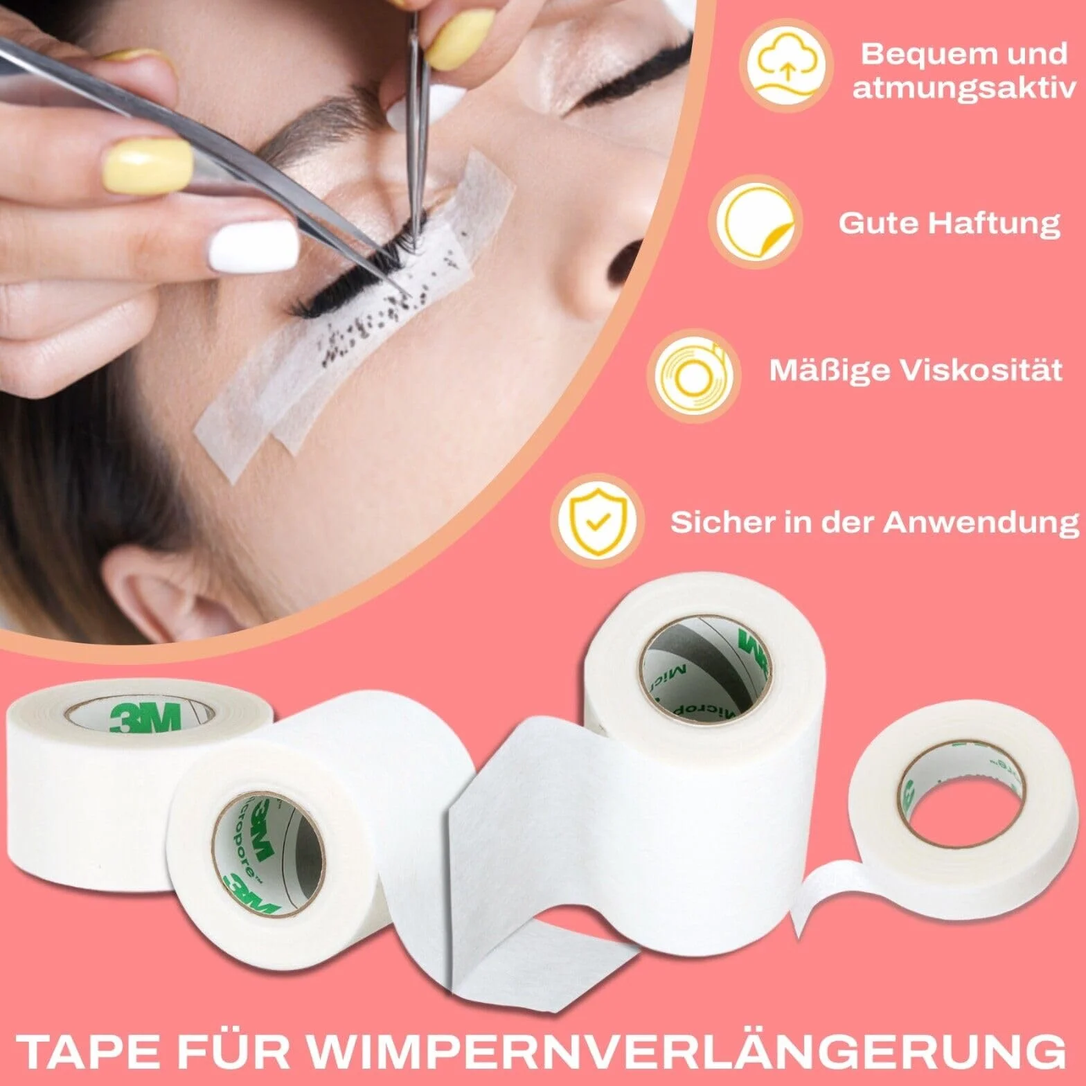 taśma Micropore Tape 3M, 5 sztuk, z końcówkami aplikacyjnymi, do przedłużania rzęs, medyczne plastry z włókniny, nie zawiera lateksu, hipoalergiczna, oddychająca, wodoodporna – taśma do rzęs