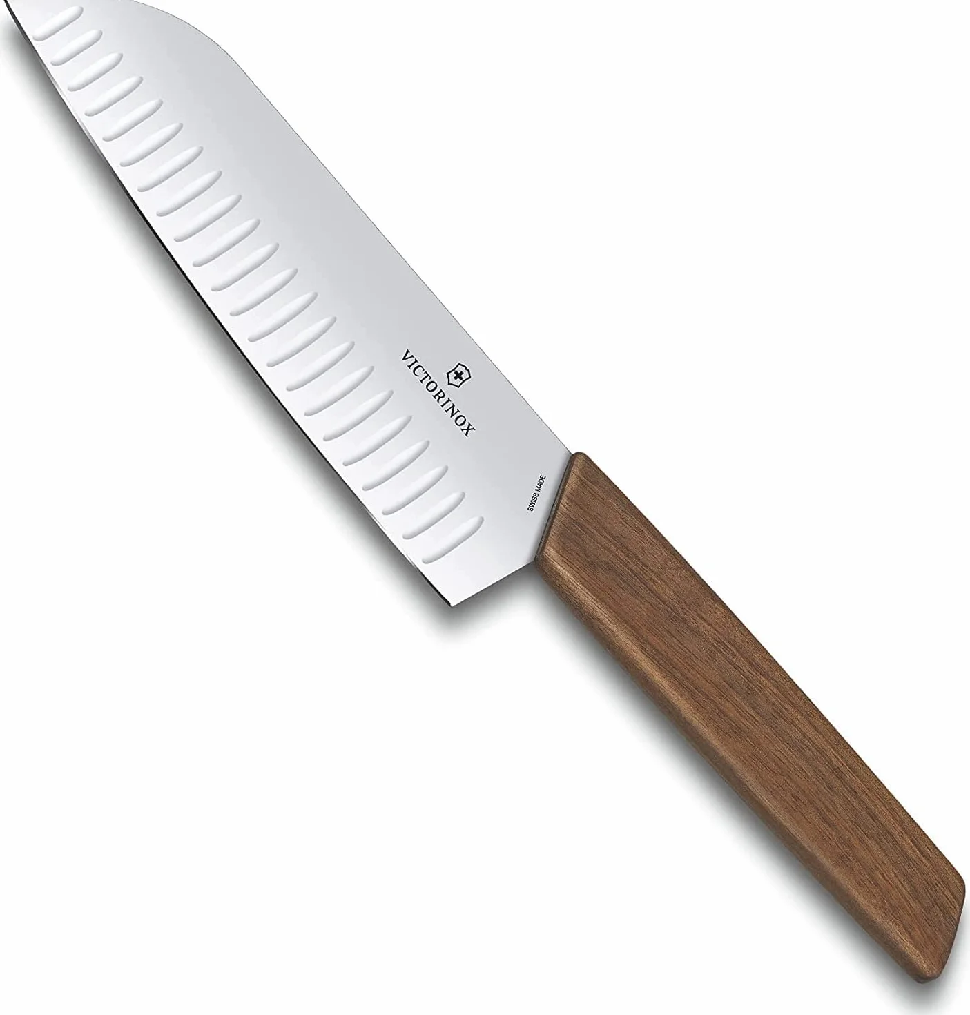 Victorinox Swiss Modern Santokumesser mit Kullenschliff, braun