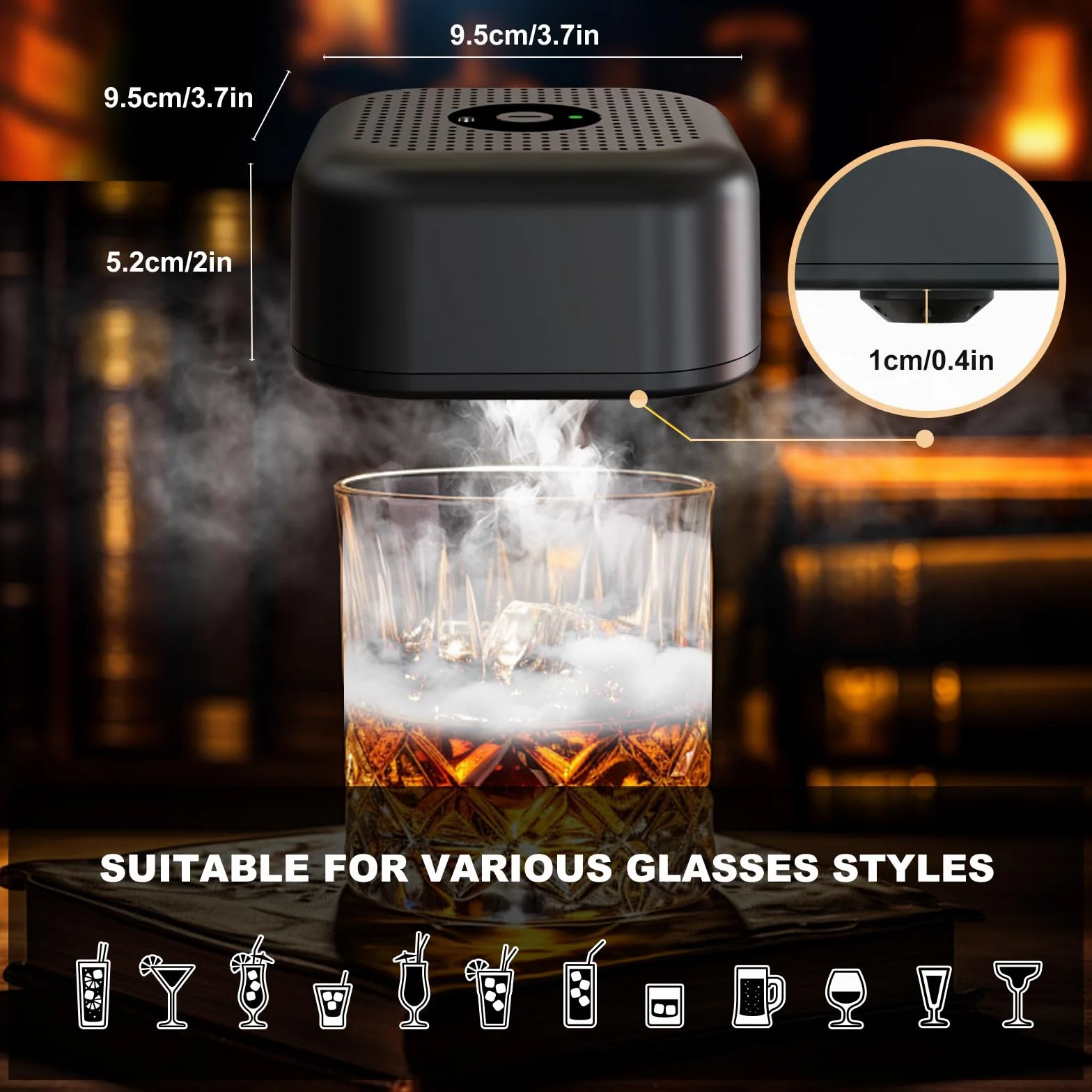 Elektryczny zestaw do wędzarni whisky z 4 drewnianymi wiórami, szklanką do whisky i formą do lodów, zestaw do wielokrotnego ładowania, staromodny dym, prezenty urodzinowe dla mężczyzn, taty, męża