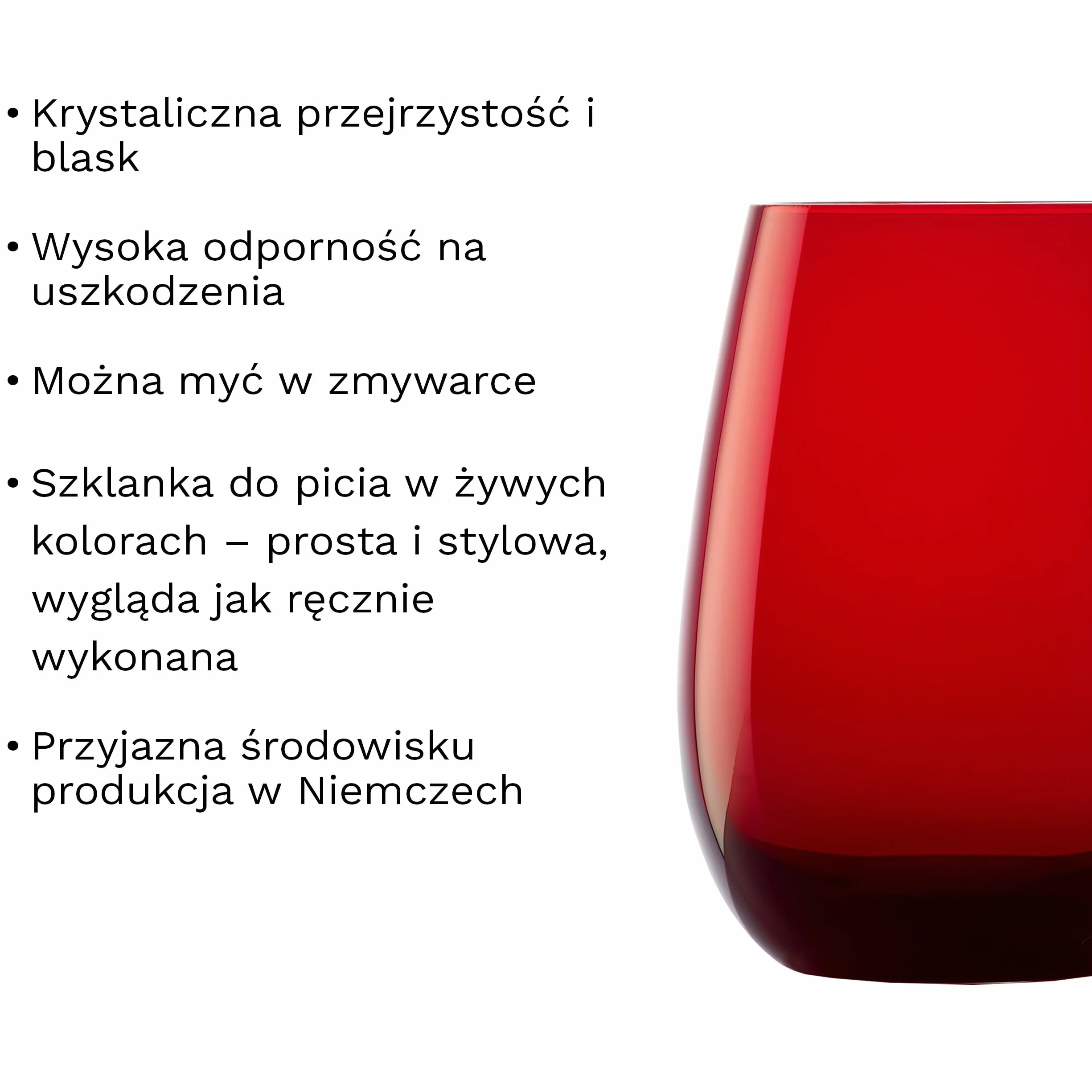 Stölzle Lausitz Szklanki Elements Czerwone Zestaw 6 x 465 ml – Uniwersalne Szklanki z Kryształu Bez Ołowiu – Do Wody Soków i Koktajli – Odporne na Uderzenia i Zmywarkę – Wyprodukowane w Niemczech