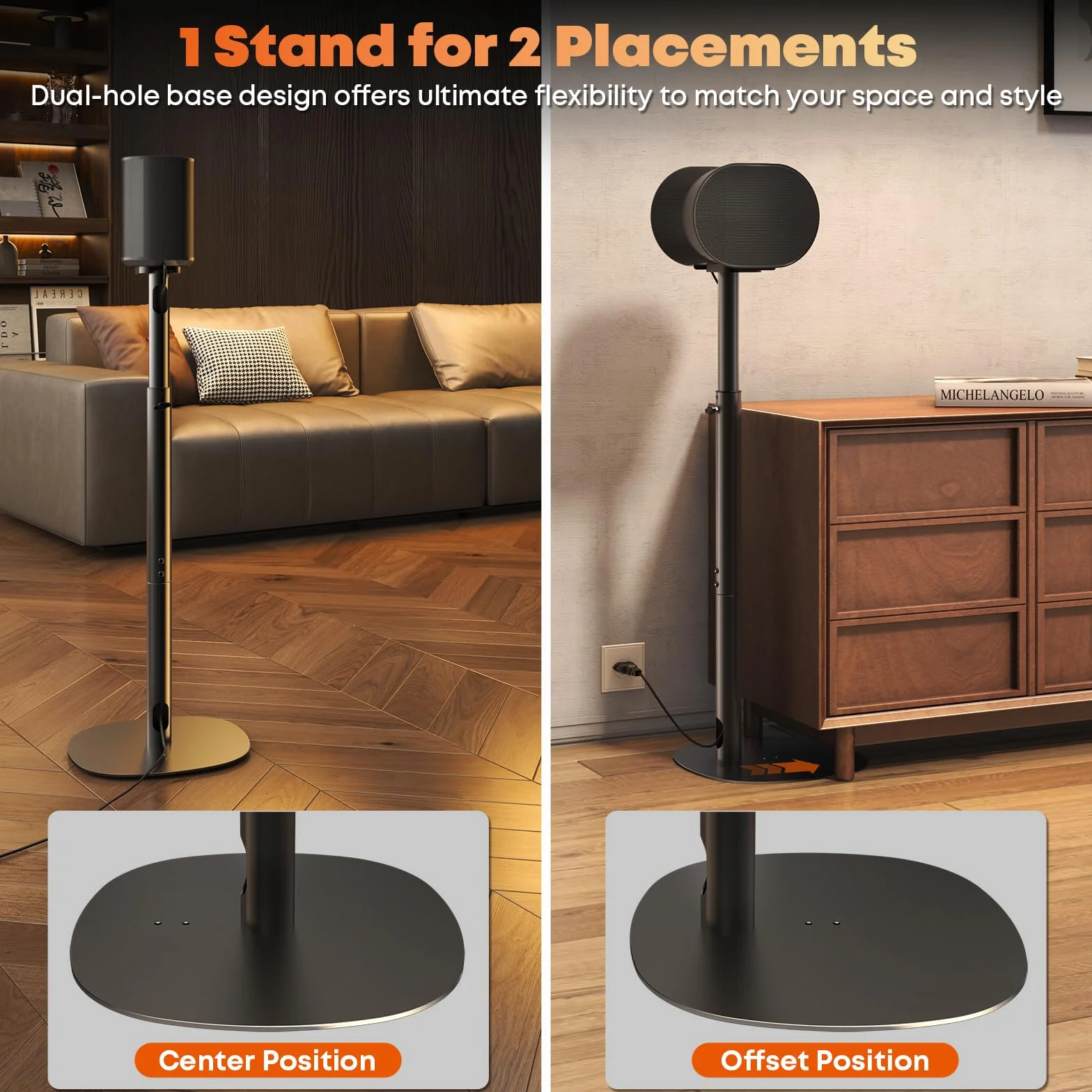 Stojaki do głośników Sonos Era 100 i Era 300 – Regulowana wysokość, Stojaki podłogowe 74-99 cm, Podstawa Dual-Mount oszczędzająca miejsce, Maksymalne obciążenie 5 kg na stojak, 1 para, Czarny