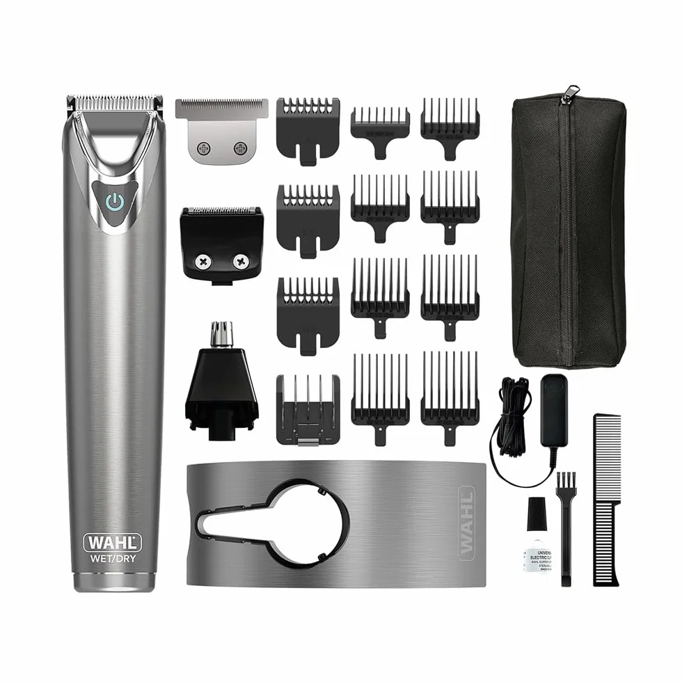 WAHL Stainless Steel Washable Multigroomer, Trymer do Brody i Zarostu, Przycinanie Włosów w Domu, Trymer do Nosa i Uszu, Zestaw do Pielęgnacji dla Mężczyzn, W pełni zmywalny, Bezprzewodowy